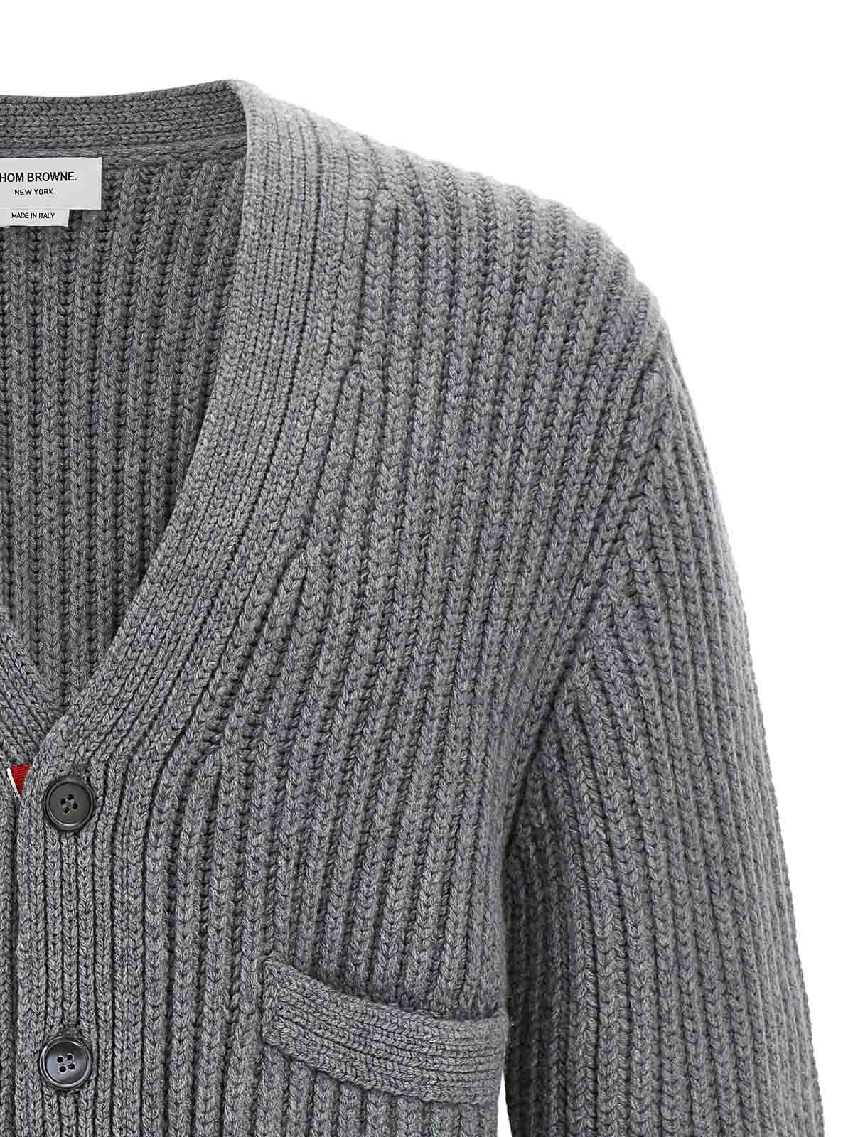 Thom Browne Grey Rwb Tape Cardigan In Gray