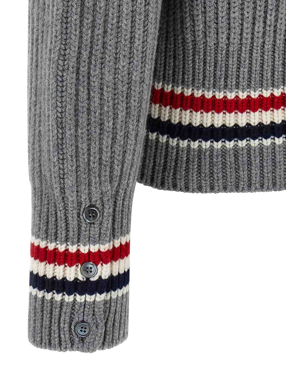 Thom Browne Grey Rwb Tape Cardigan In Gray