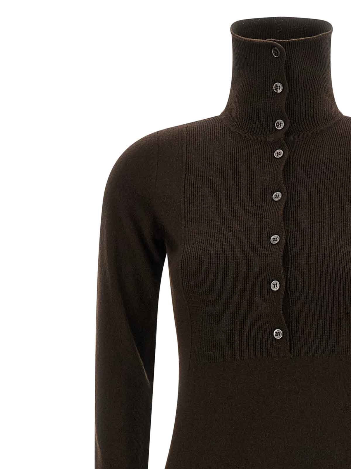 Tom Ford Neckline Dress With Button Detailing And Ribbed Texture In Multi
