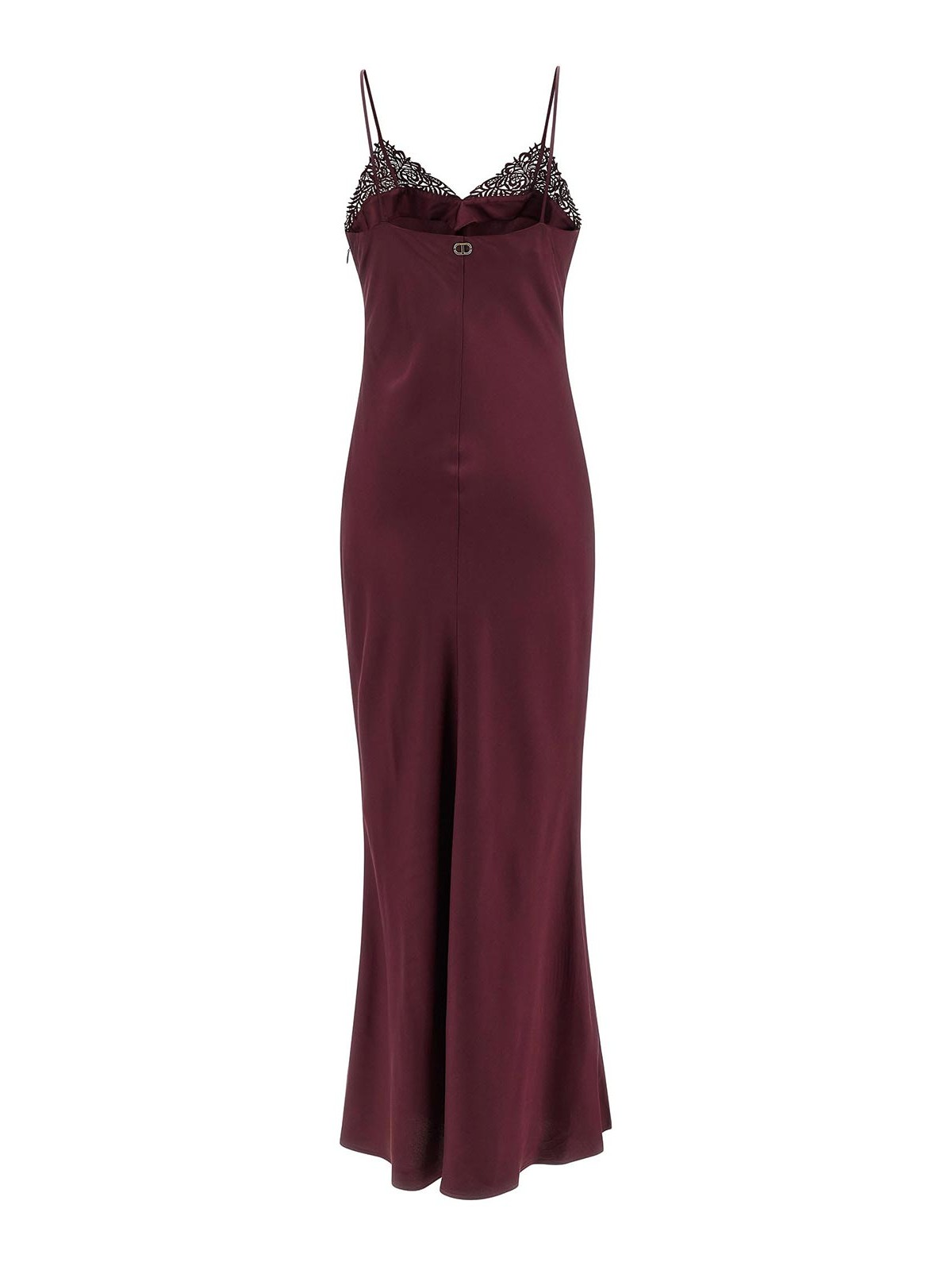 Twinset Satin Slip Dress With Lace Neckline In Burgundy