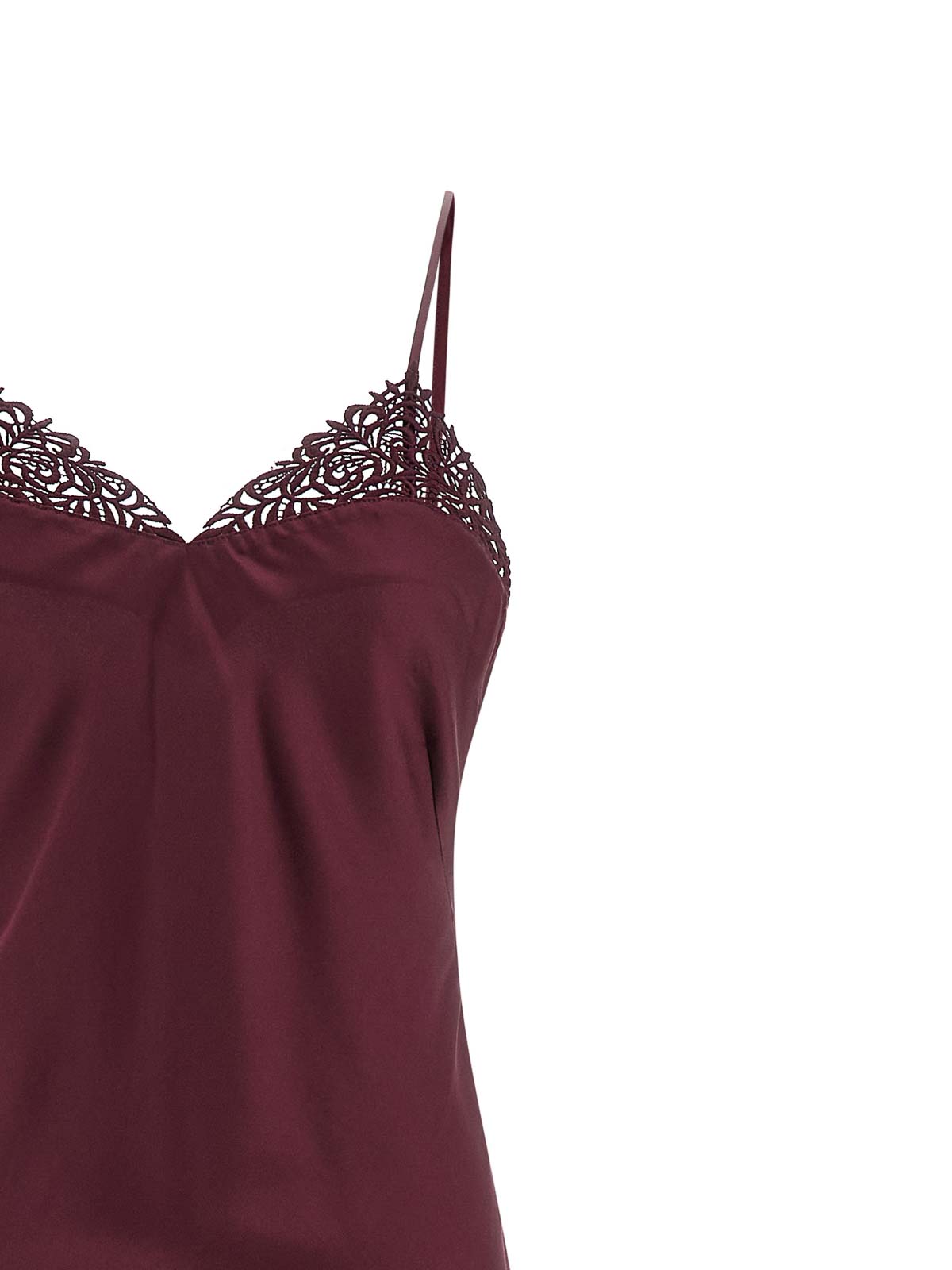 Twinset Satin Slip Dress With Lace Neckline In Burgundy