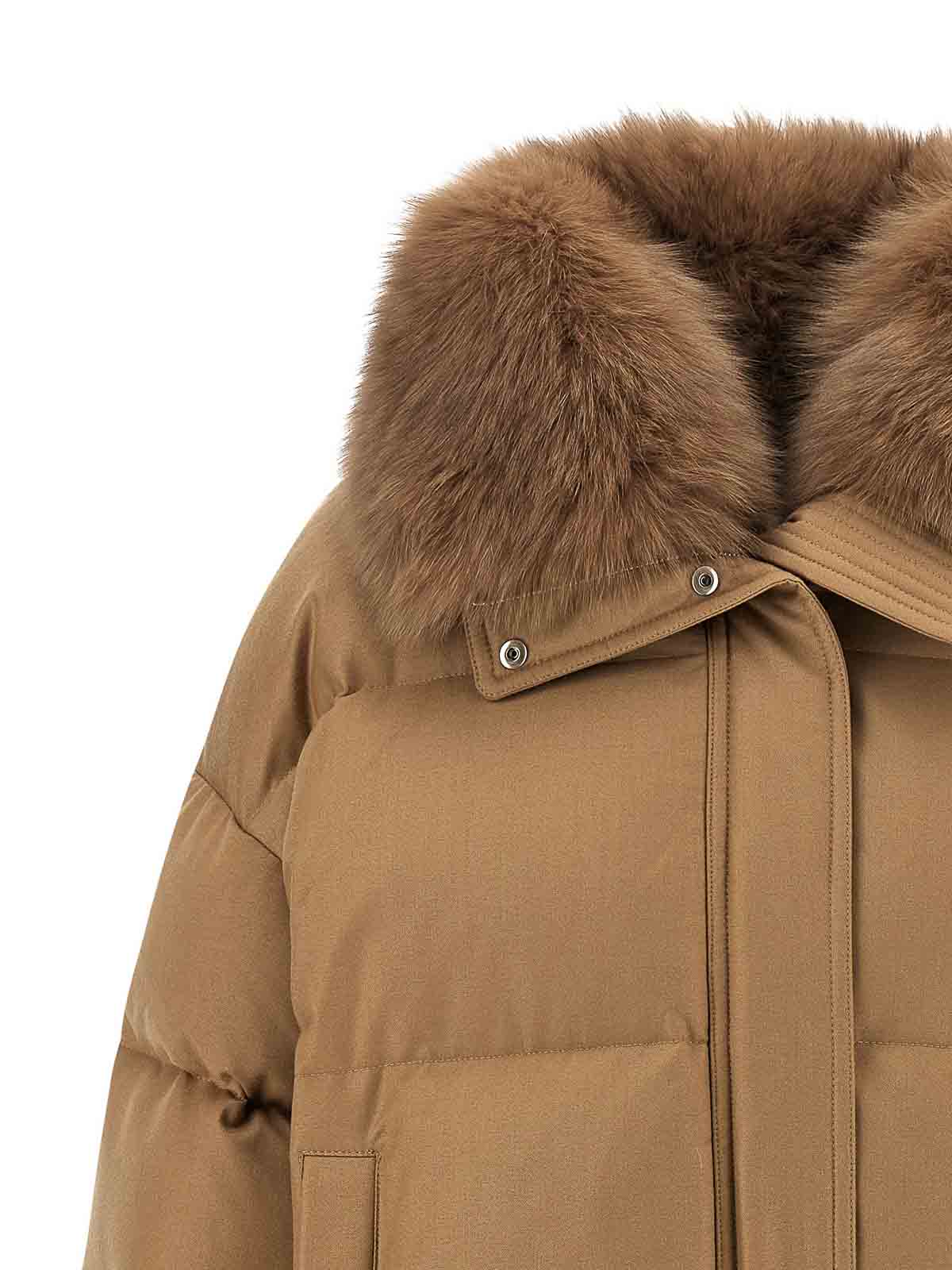 Yves Salomon Down Jacket With Mittens In Brown