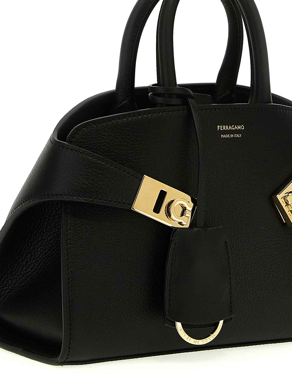 Ferragamo Black Hug Mini Satchel Handbag In Black