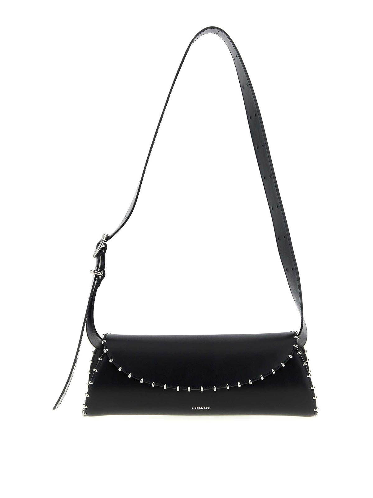 Jil Sander Cannolo Small Embellished Leather Shoulder Bag In Black