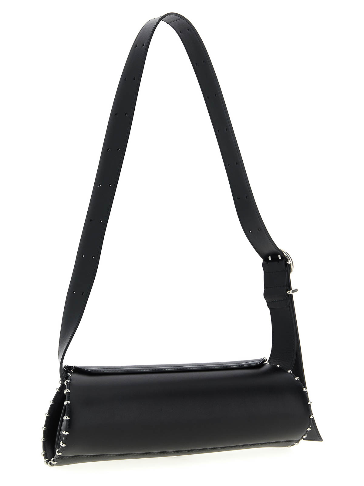 Jil Sander Cannolo Small Embellished Leather Shoulder Bag In Black