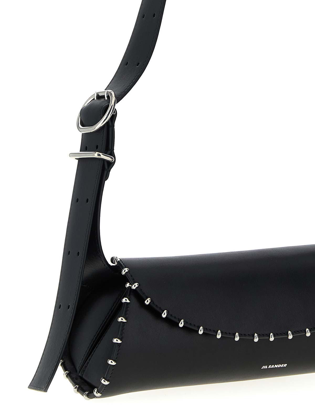 Jil Sander Cannolo Small Embellished Leather Shoulder Bag In Black