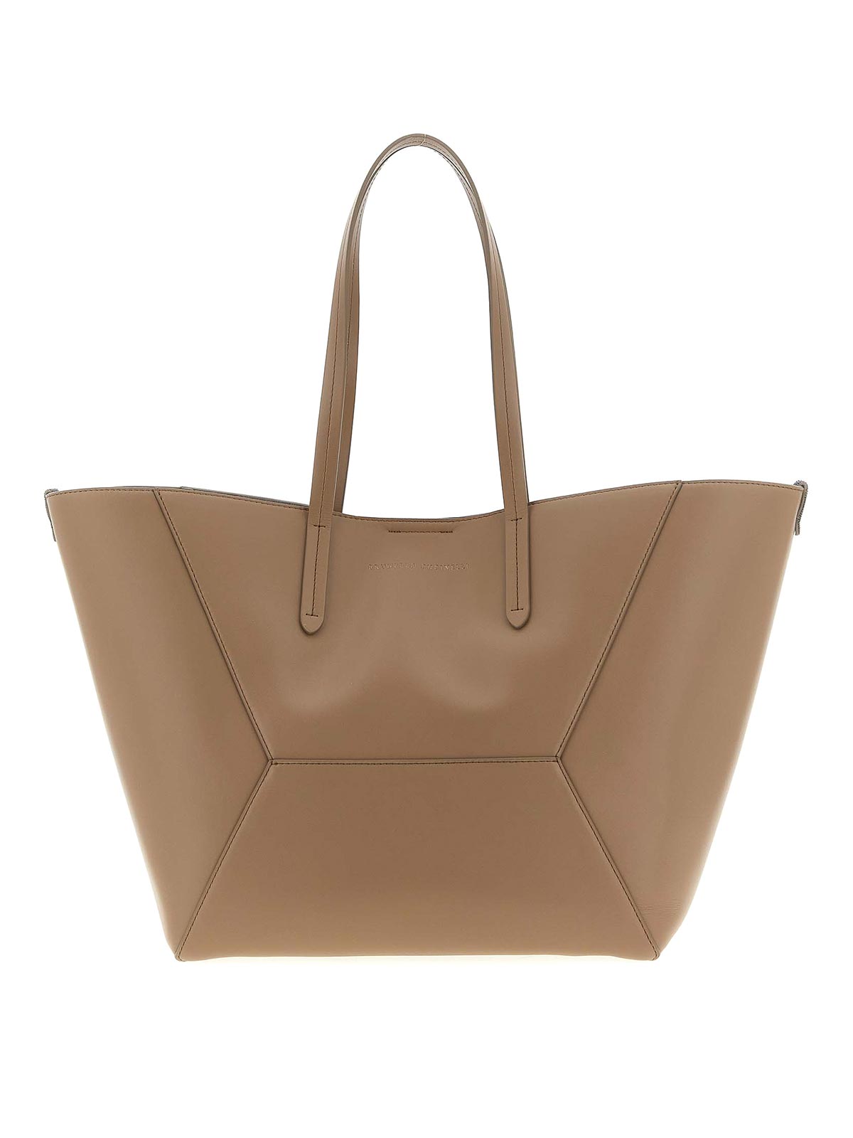Brunello Cucinelli Geometric Panel Shoulder Bag With Top Handles In Sand