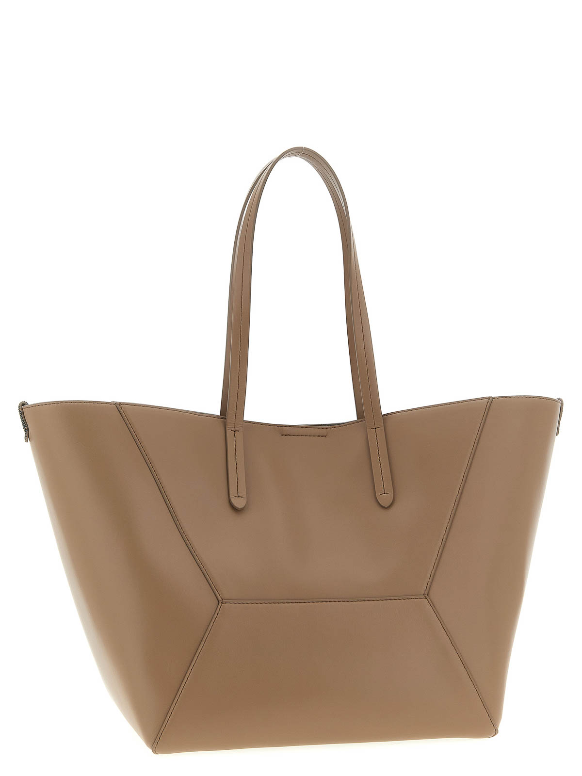 Brunello Cucinelli Geometric Panel Shoulder Bag With Top Handles In Sand