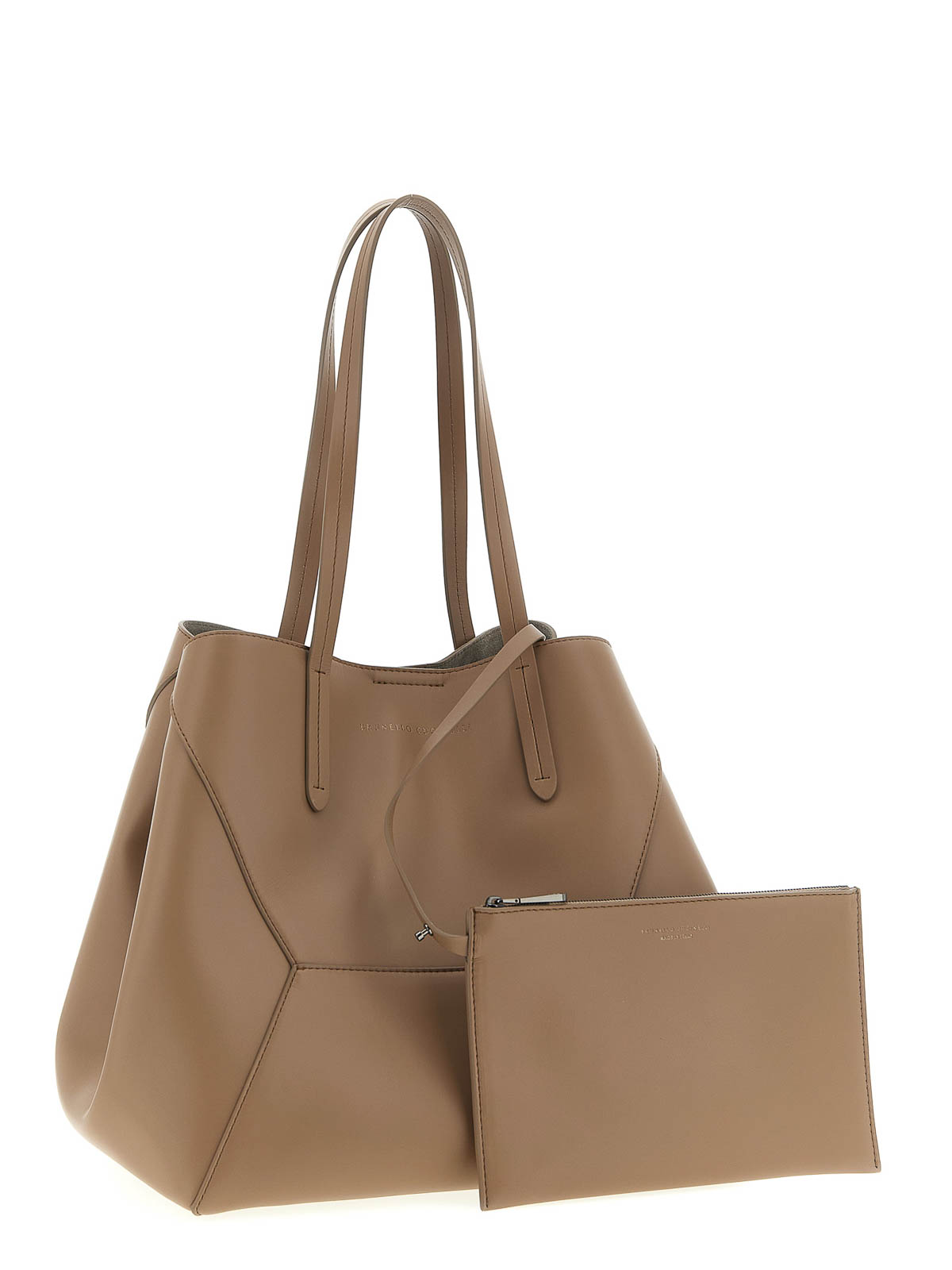Brunello Cucinelli Geometric Panel Shoulder Bag With Top Handles In Sand