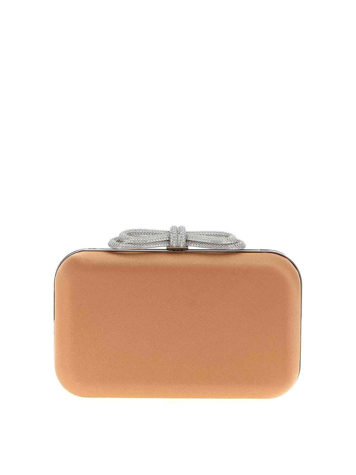 Mach&mach Double Bow Satin Clutch In Sand