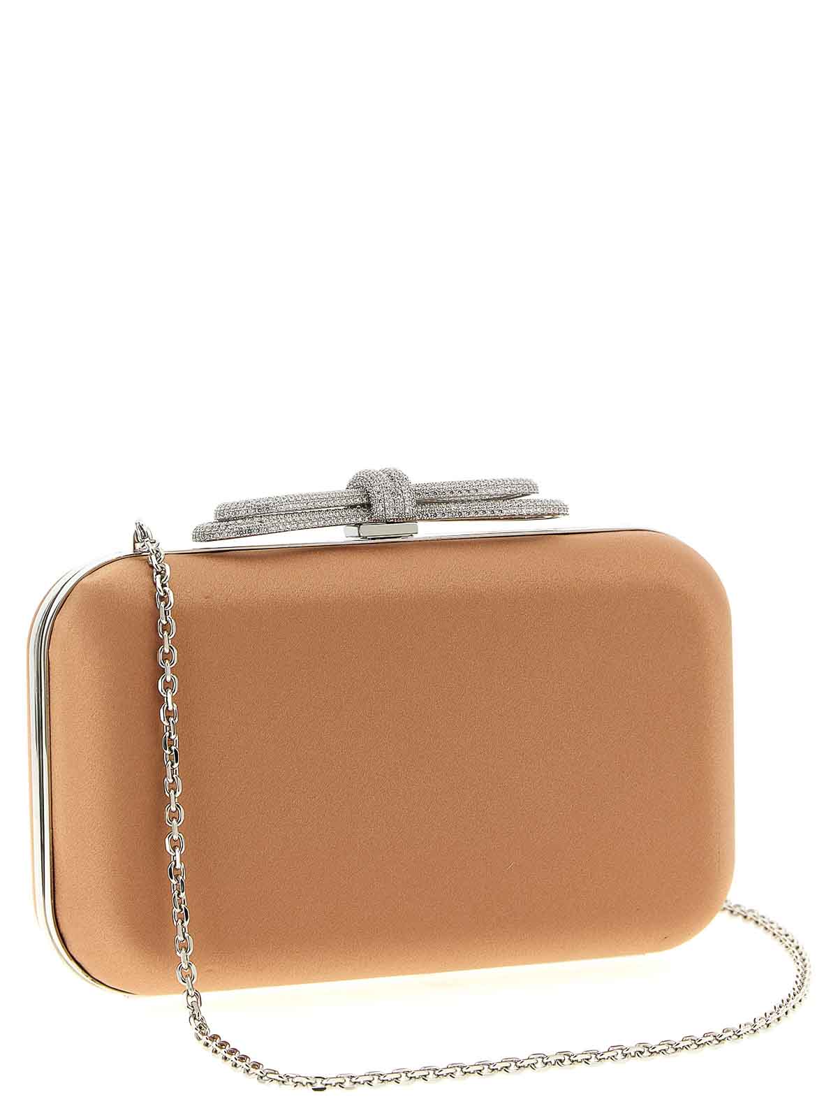 Mach&mach Double Bow Satin Clutch In Sand