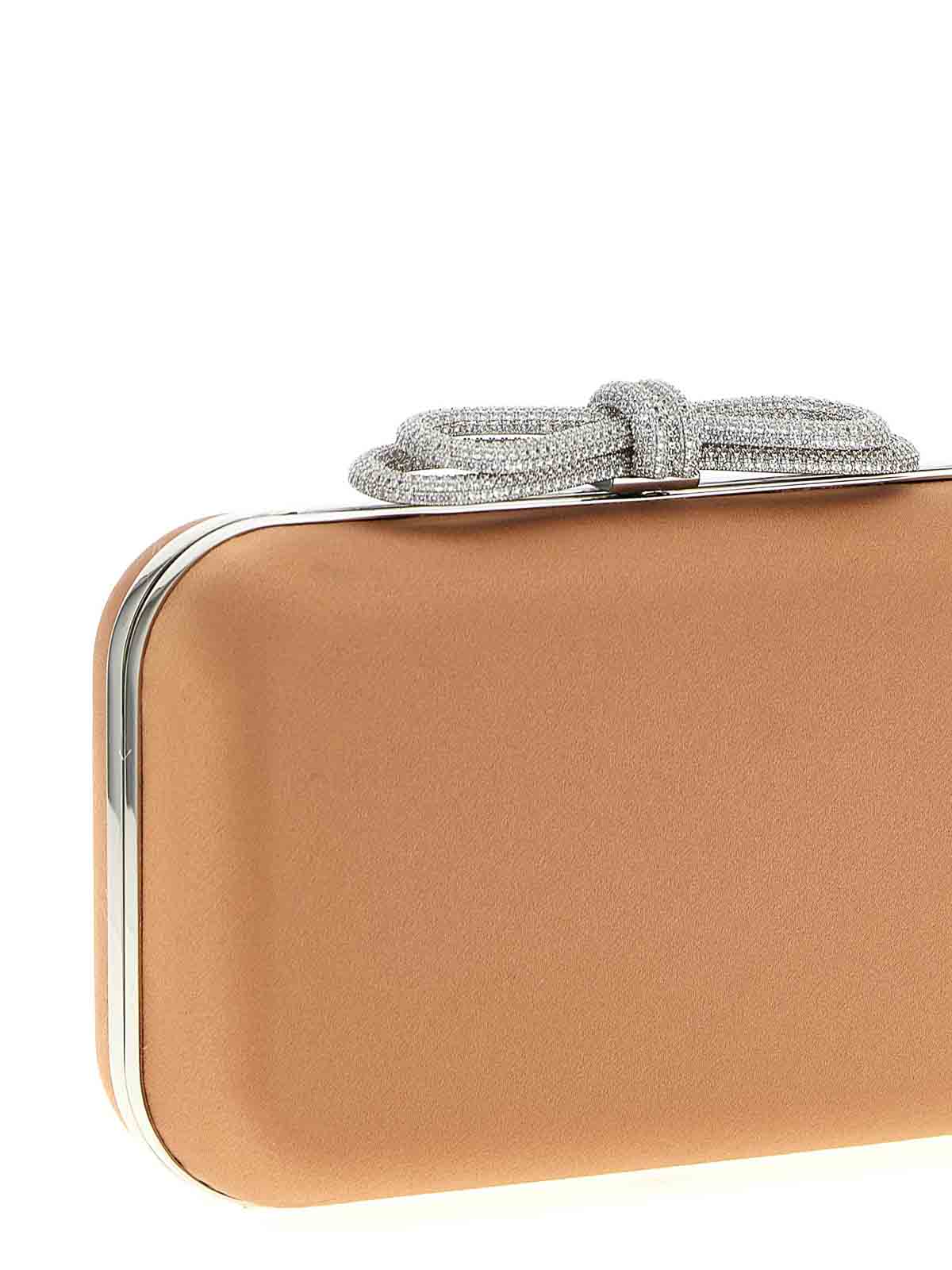 Mach&mach Double Bow Satin Clutch In Sand