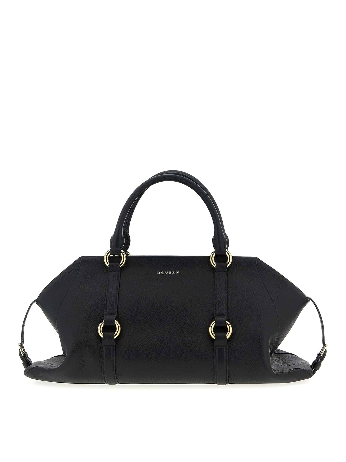 Alexander Mcqueen Farringdon Medium Elongated Calf Leather Shoulder Bag In Black