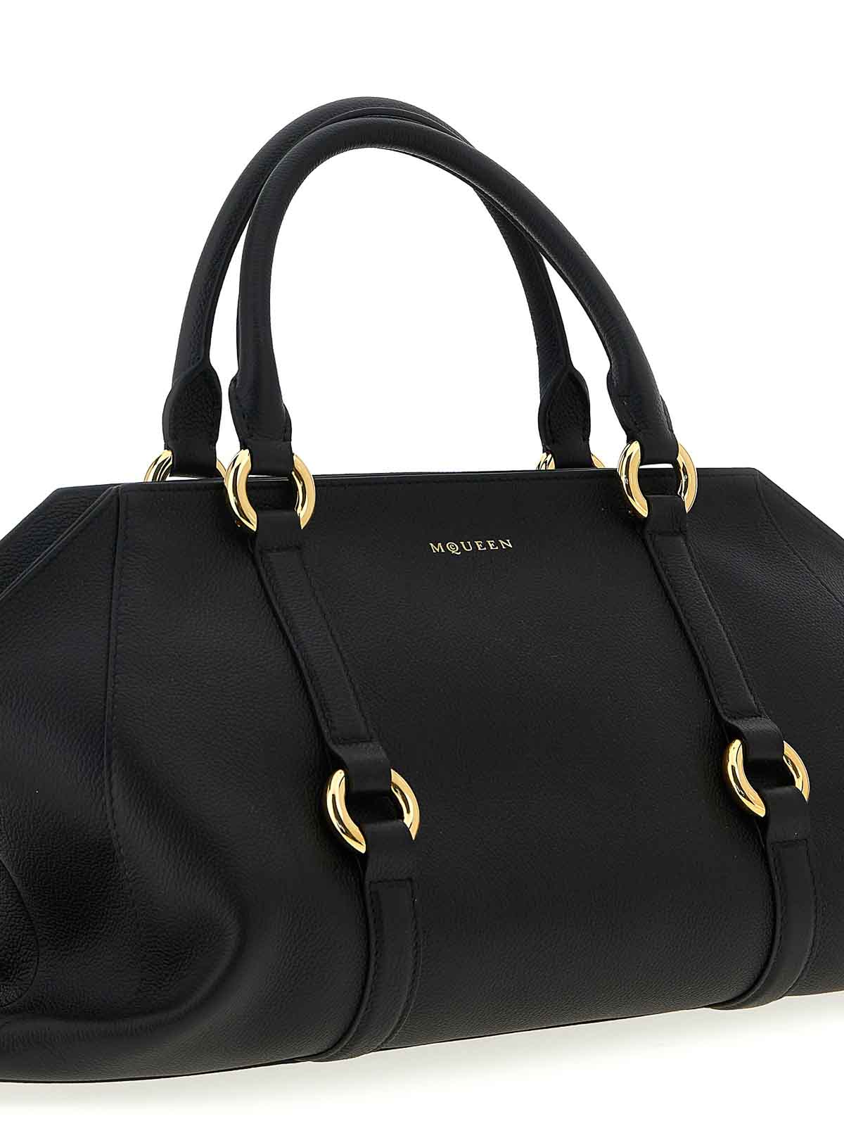 Alexander Mcqueen Farringdon Medium Elongated Calf Leather Shoulder Bag In Black