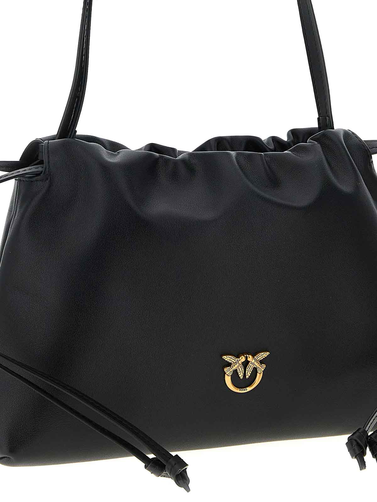 Pinko Lovebirds Drawstring Clutch In Black