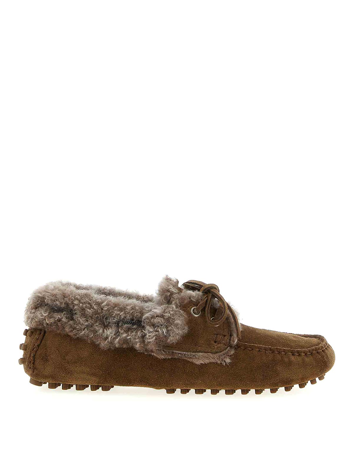Brunello Cucinelli Suede Moccasin Driving Loafers Lace Detail In Brown