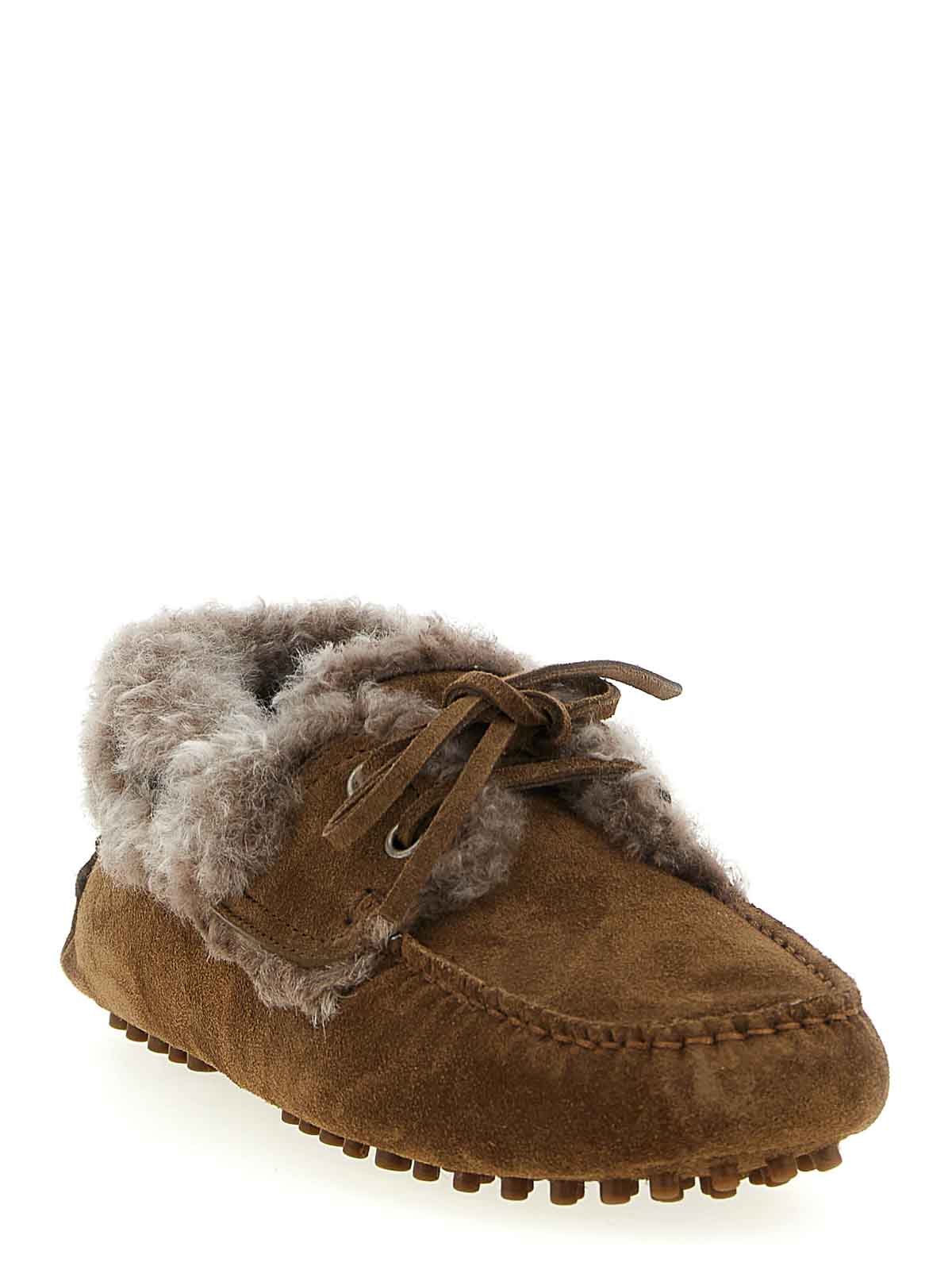 Brunello Cucinelli Suede Moccasin Driving Loafers Lace Detail In Brown