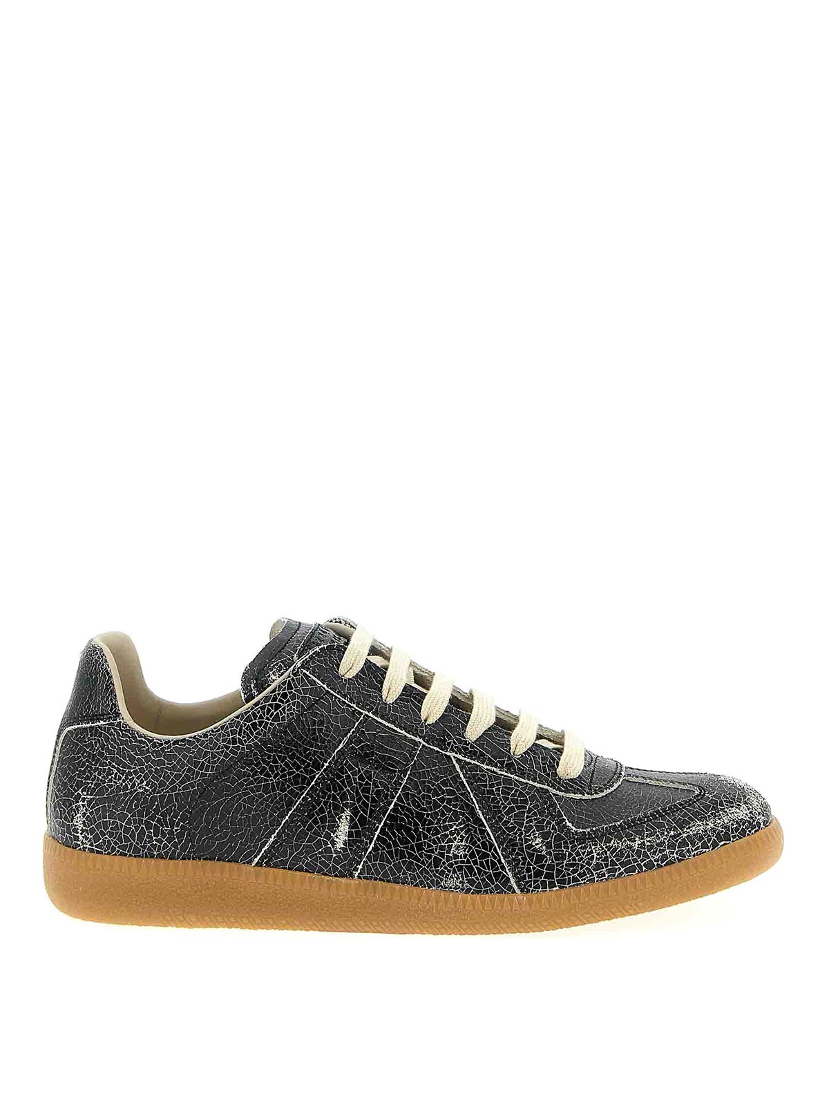 Maison Margiela Replica Sneakers Made Of Shiny Coated Leather In Black