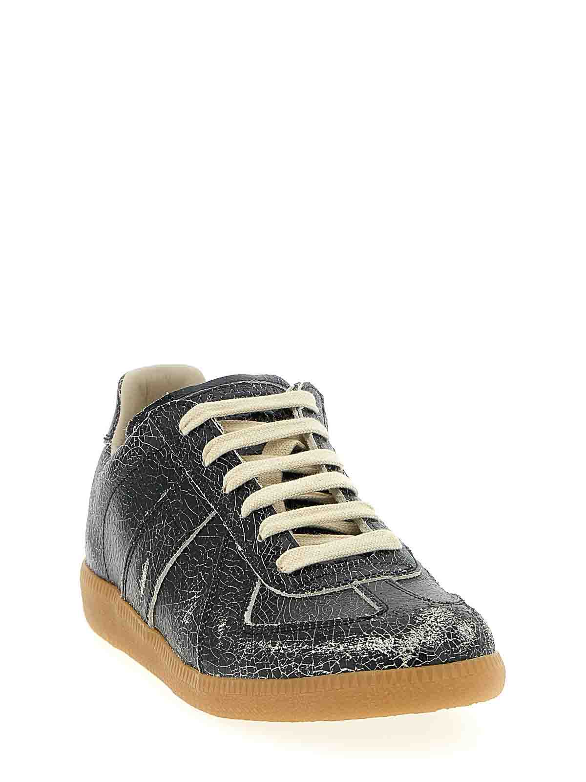 Maison Margiela Replica Sneakers Made Of Shiny Coated Leather In Black