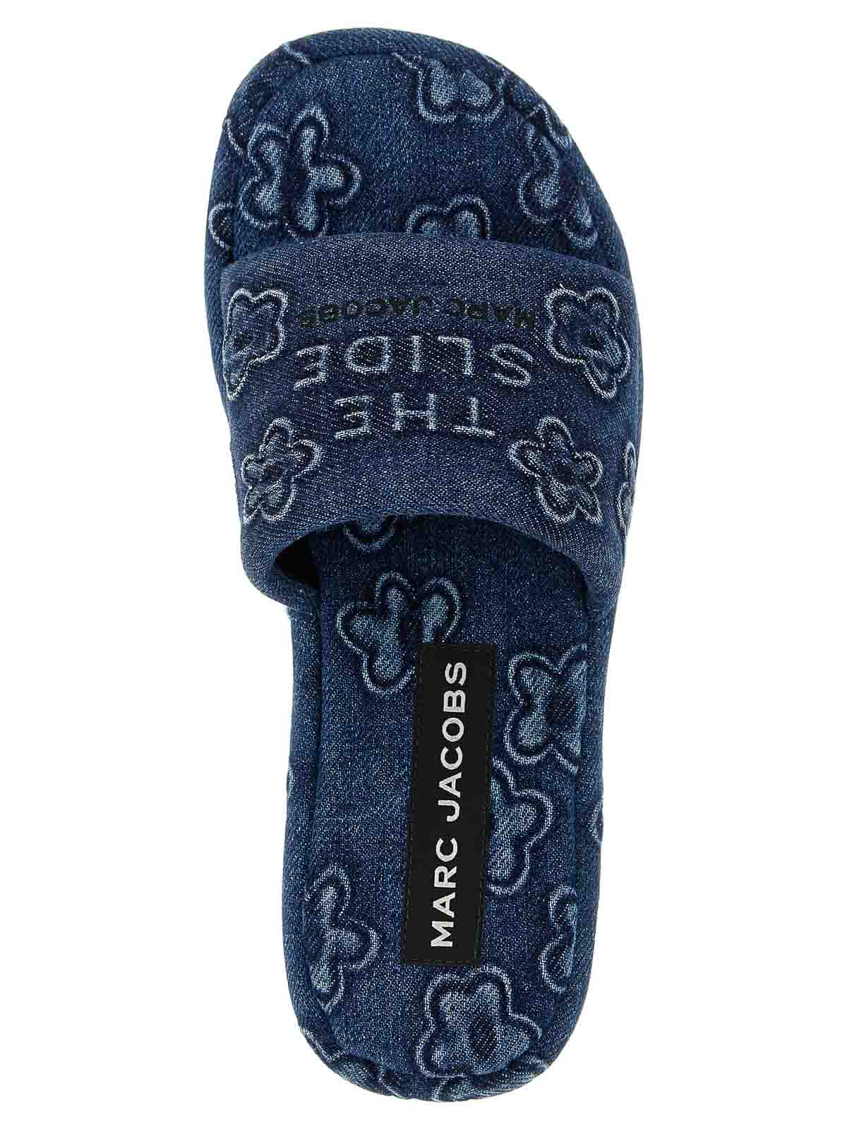 Marc Jacobs The Puffy Daisy Denim Platform Sandal Slides In Blue