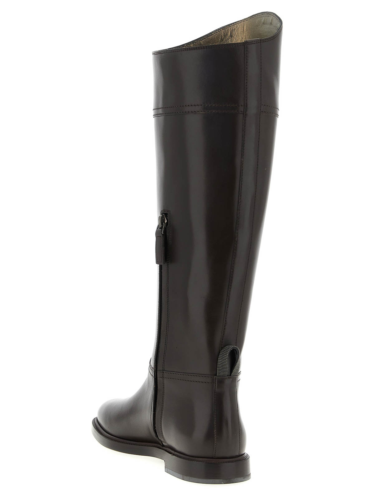 Brunello Cucinelli Leather Boots Monile In Brown