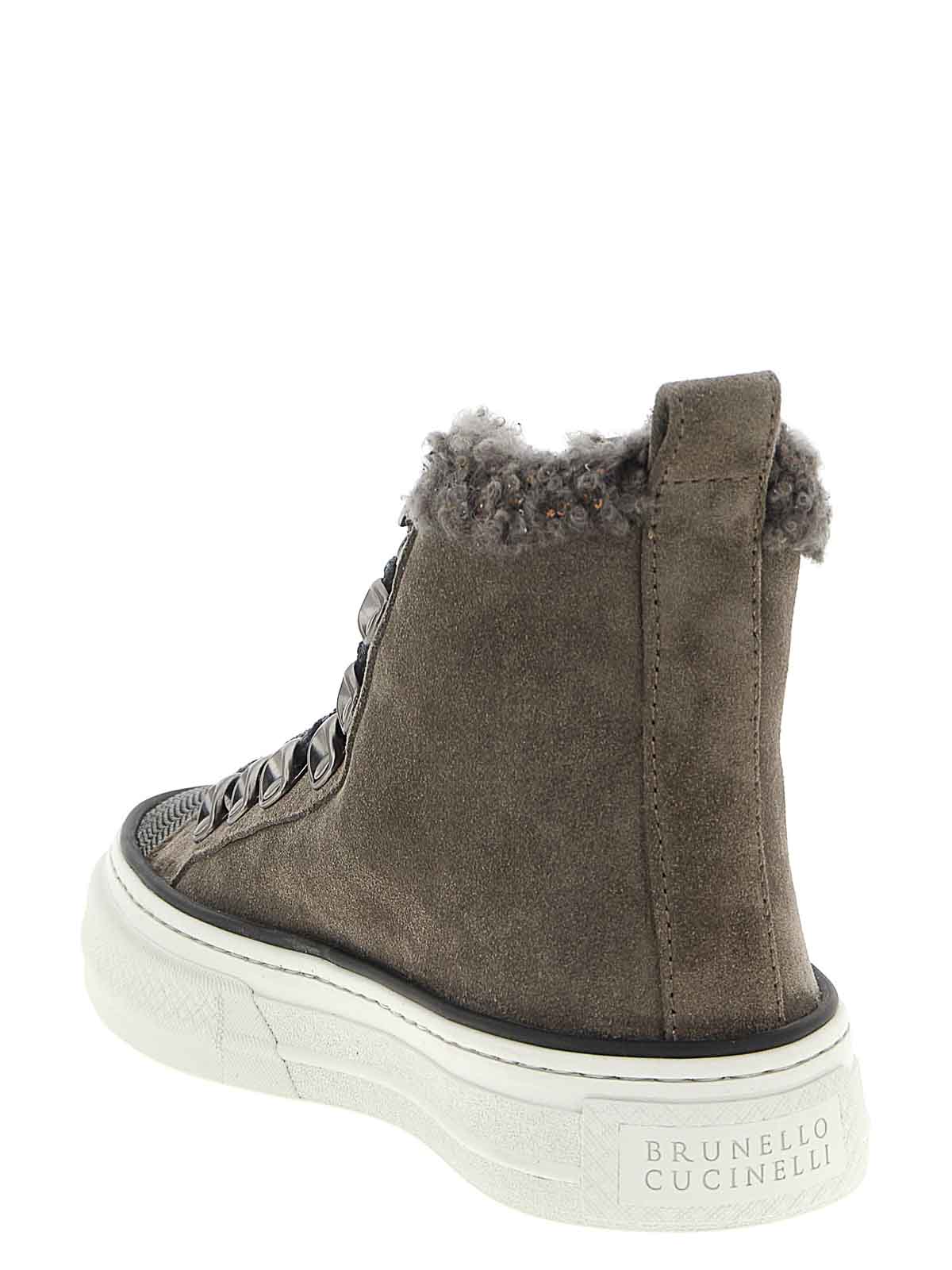 Brunello Cucinelli Shearling-trim Sneakers In Gray