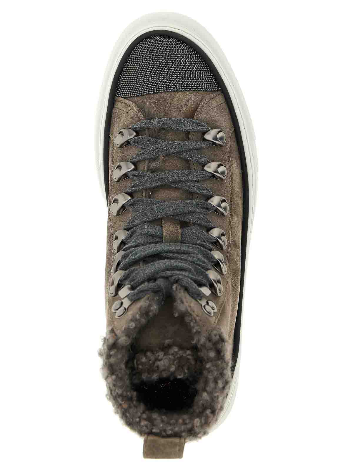 Brunello Cucinelli Shearling-trim Sneakers In Gray