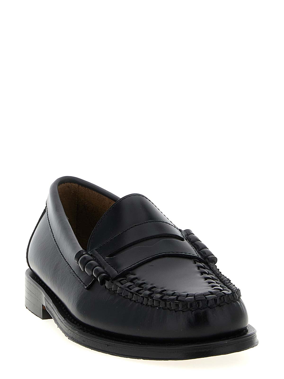 Gh Bass Round Toe Penny Loafers With Stitched Detail In Black