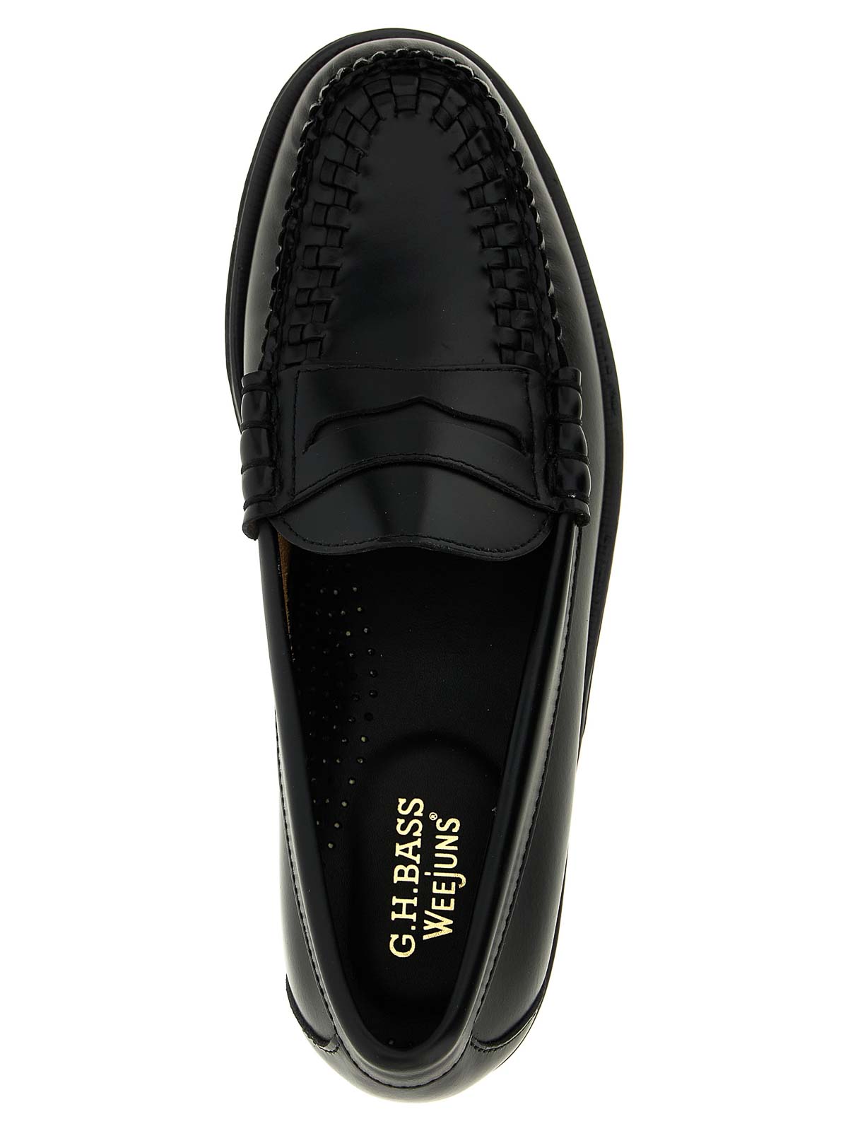 Gh Bass Round Toe Penny Loafers With Stitched Detail In Black