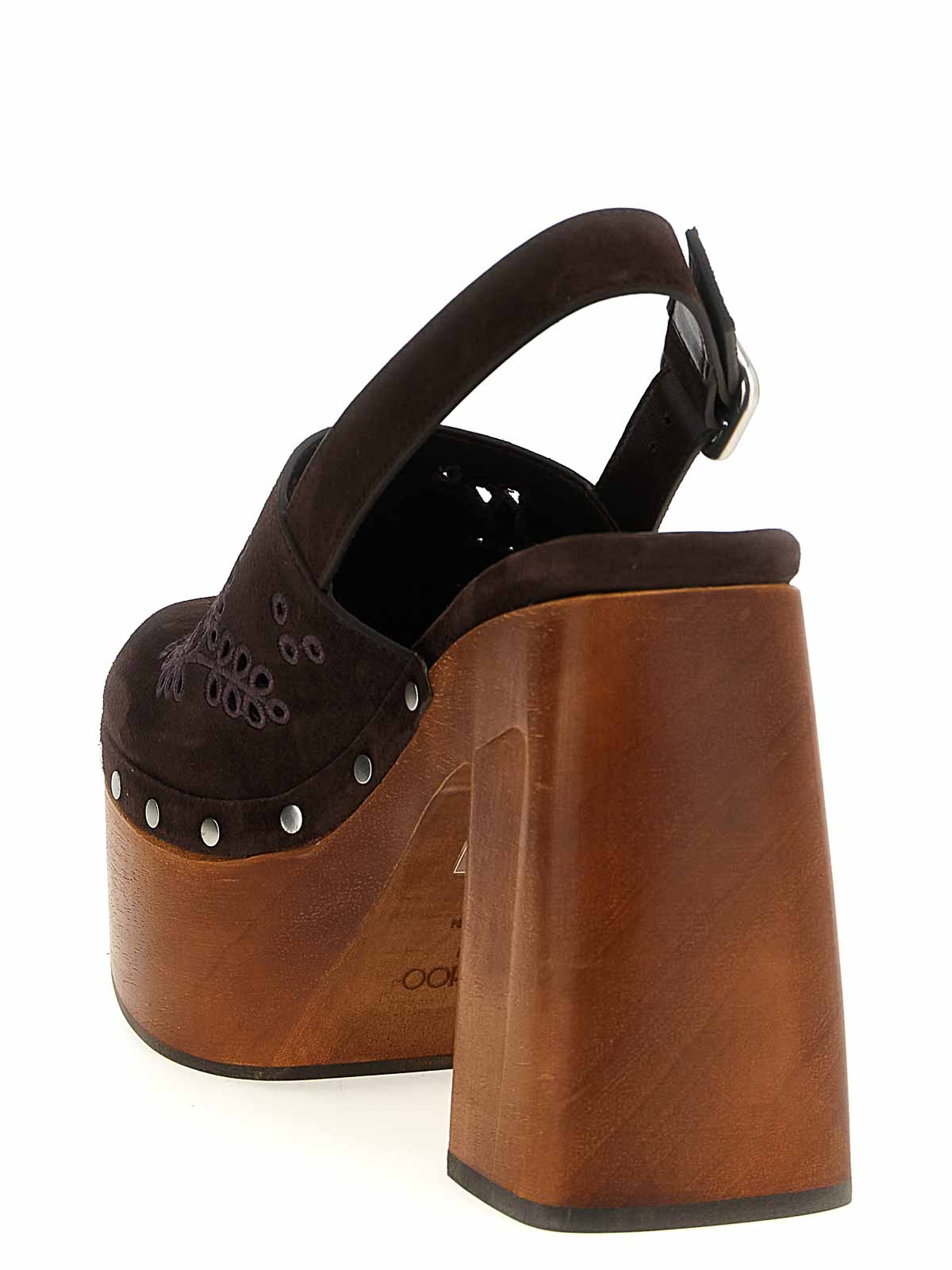 Jimmy Choo Alida 135 Embroidered Studded Suede Platform Clogs In Brown