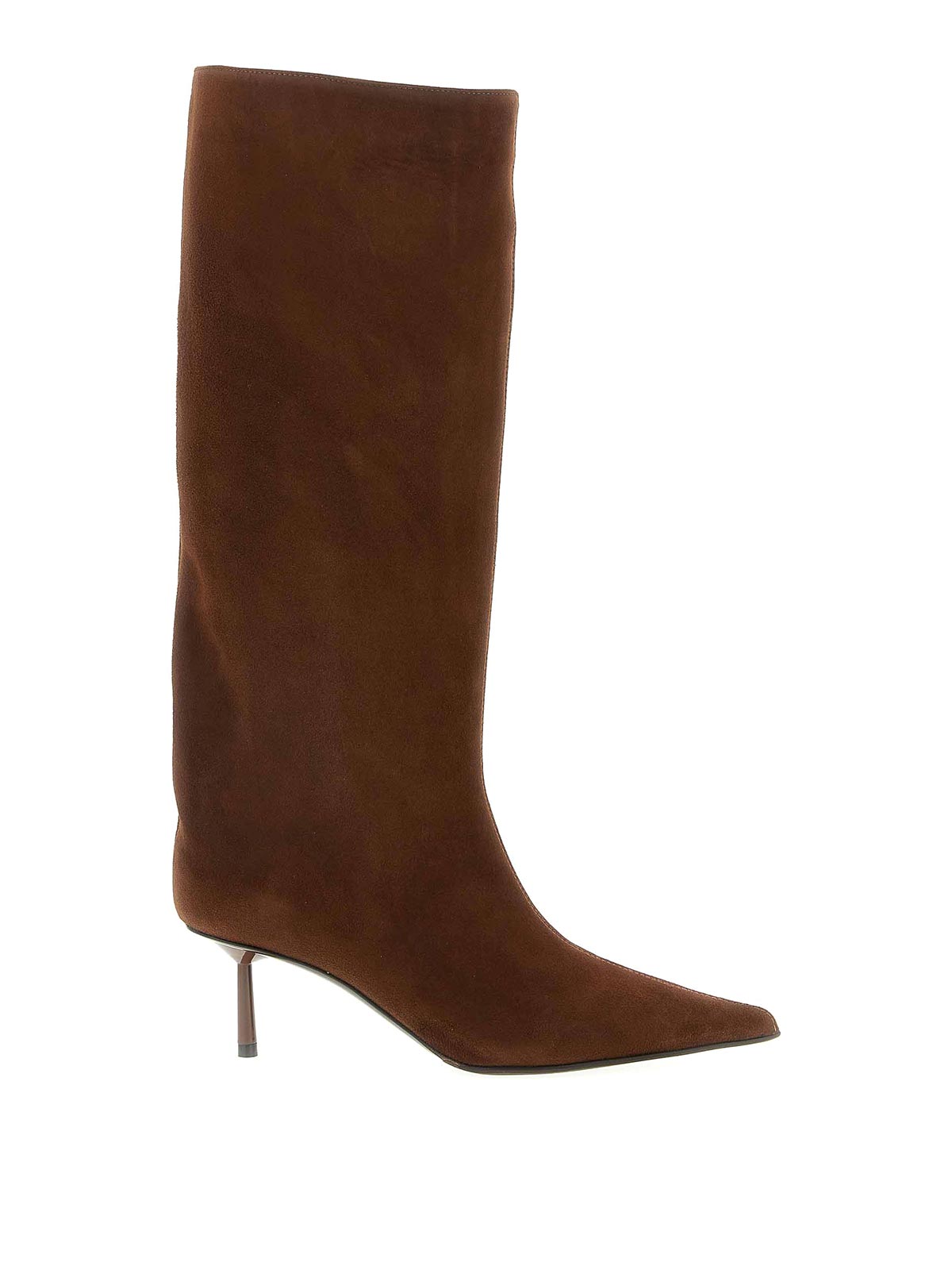 Le Silla Tall Pointed Toe Stiletto Heel Suede Boots In Brown