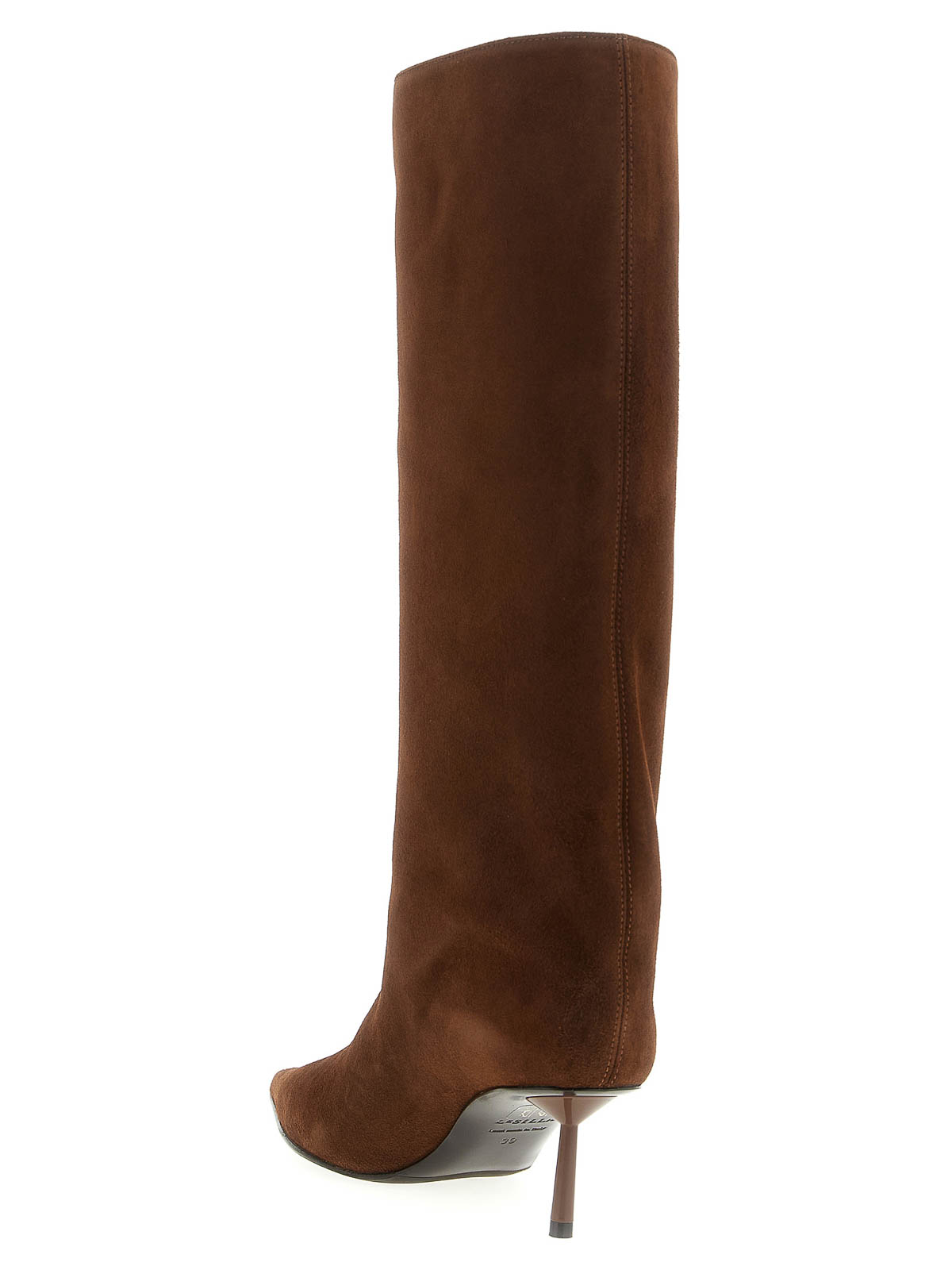 Le Silla Tall Pointed Toe Stiletto Heel Suede Boots In Brown