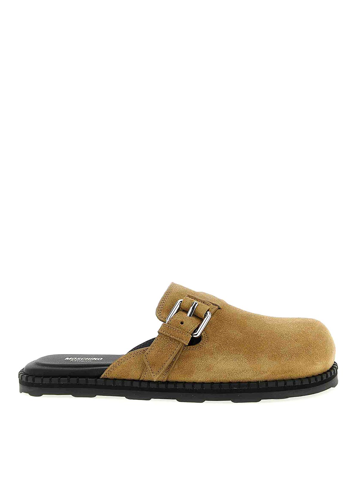Moschino Suede Sabots In Neutral