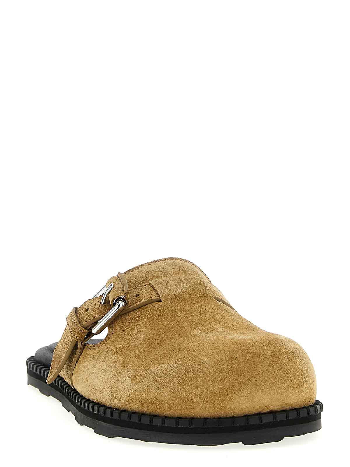 Moschino Suede Sabots In Neutral