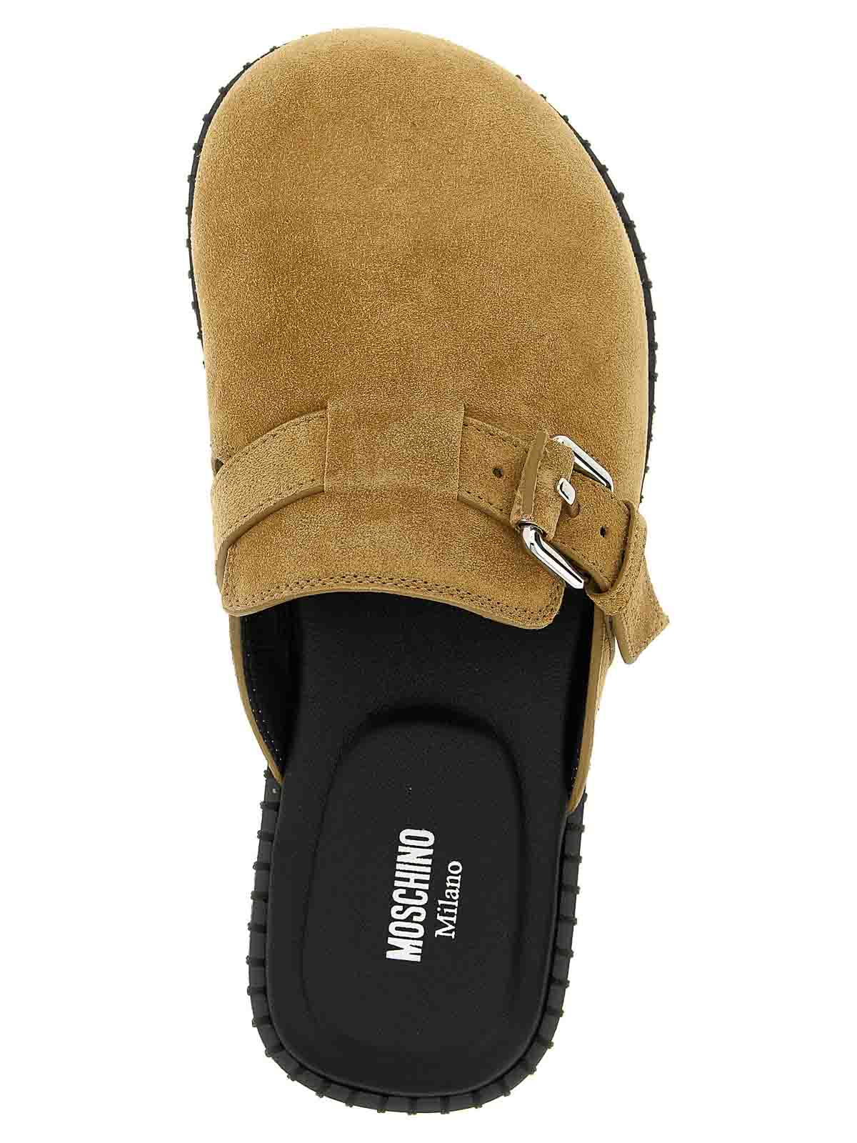 Moschino Suede Sabots In Neutral