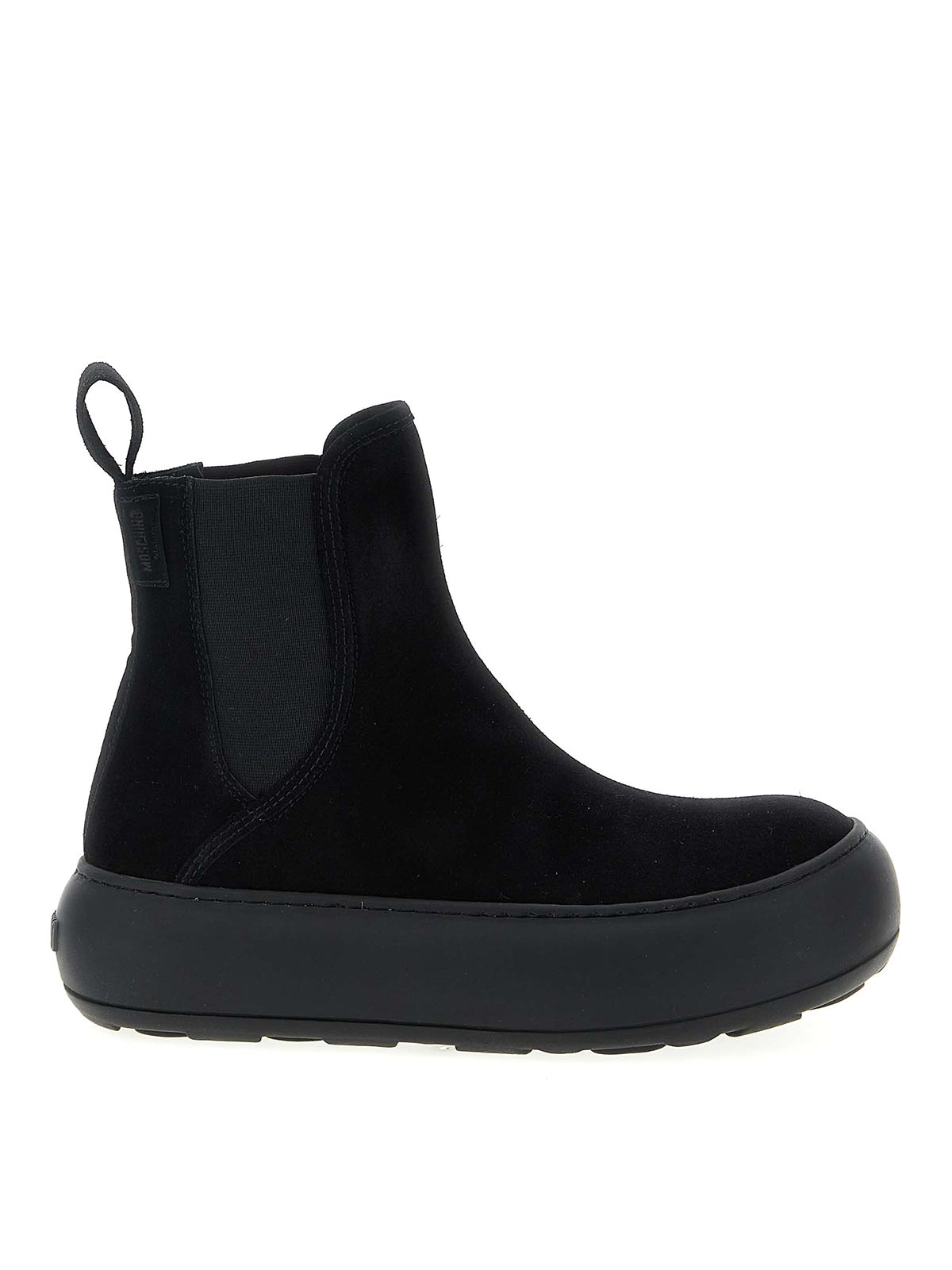 Moschino Round Toe Boots With Elastic Side Panels In Black