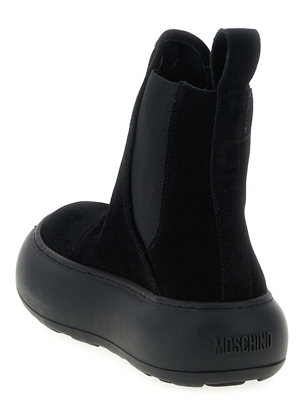 Moschino Round Toe Boots With Elastic Side Panels In Black