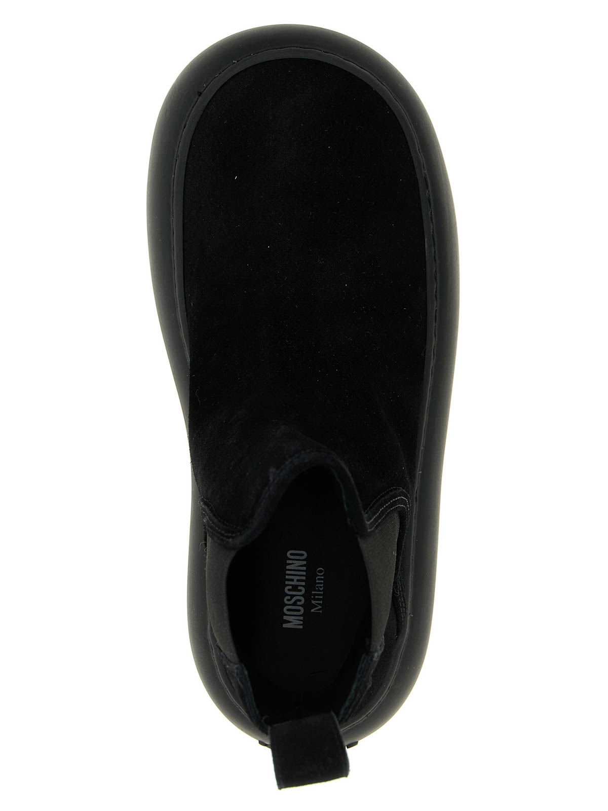Moschino Round Toe Boots With Elastic Side Panels In Black