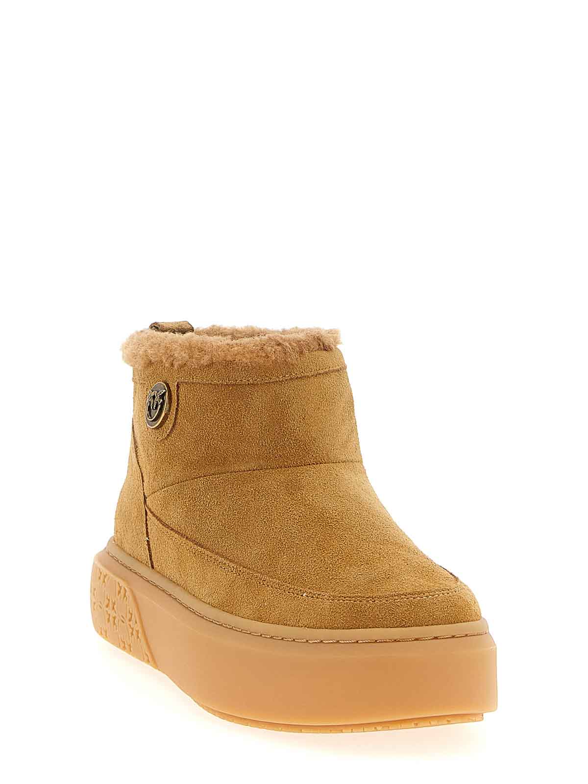 Pinko Beige Suede Platform Boots In Nude