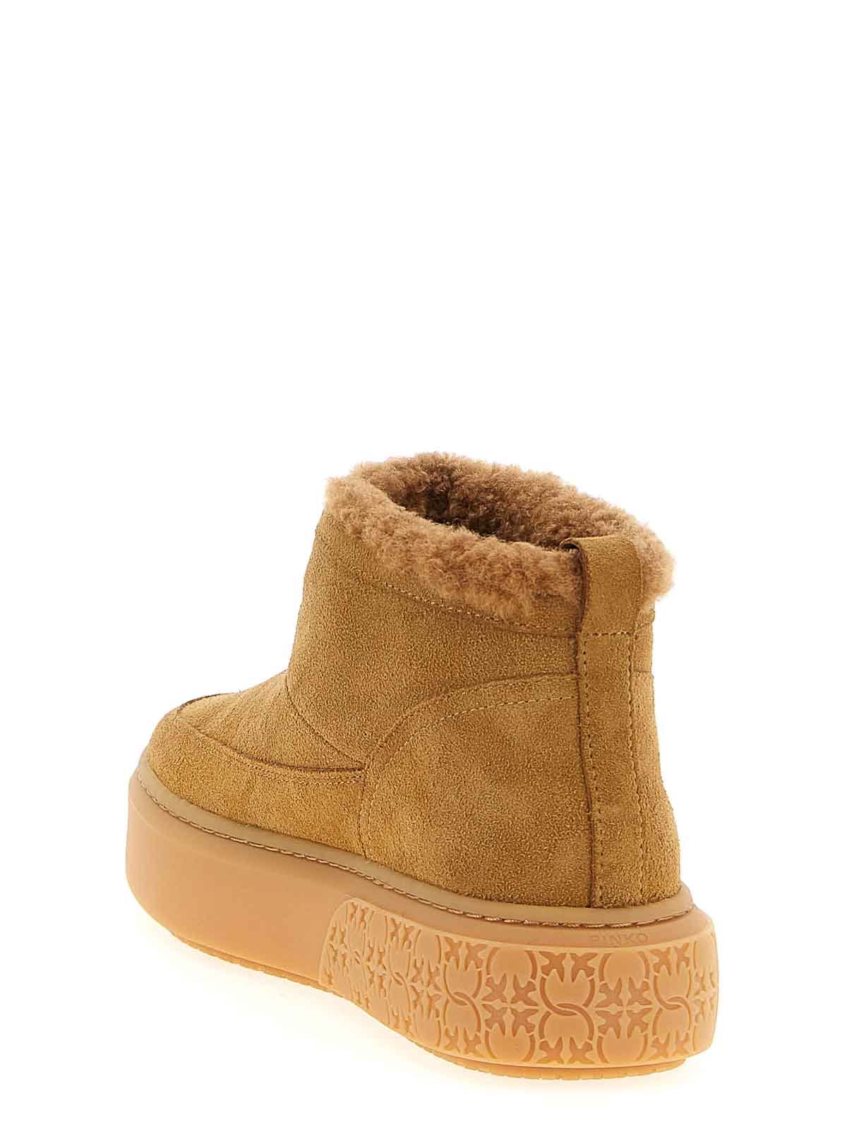 Pinko Beige Suede Platform Boots In Nude