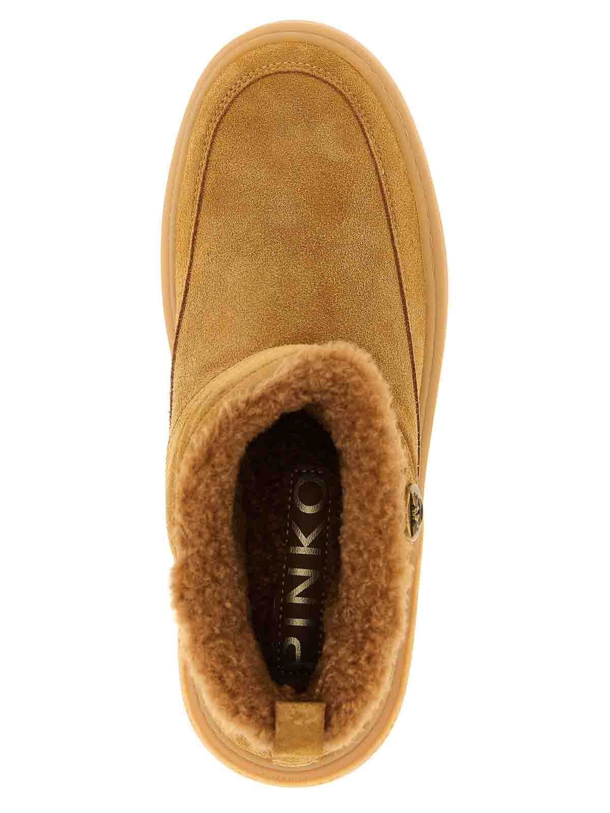 Pinko Beige Suede Platform Boots In Nude
