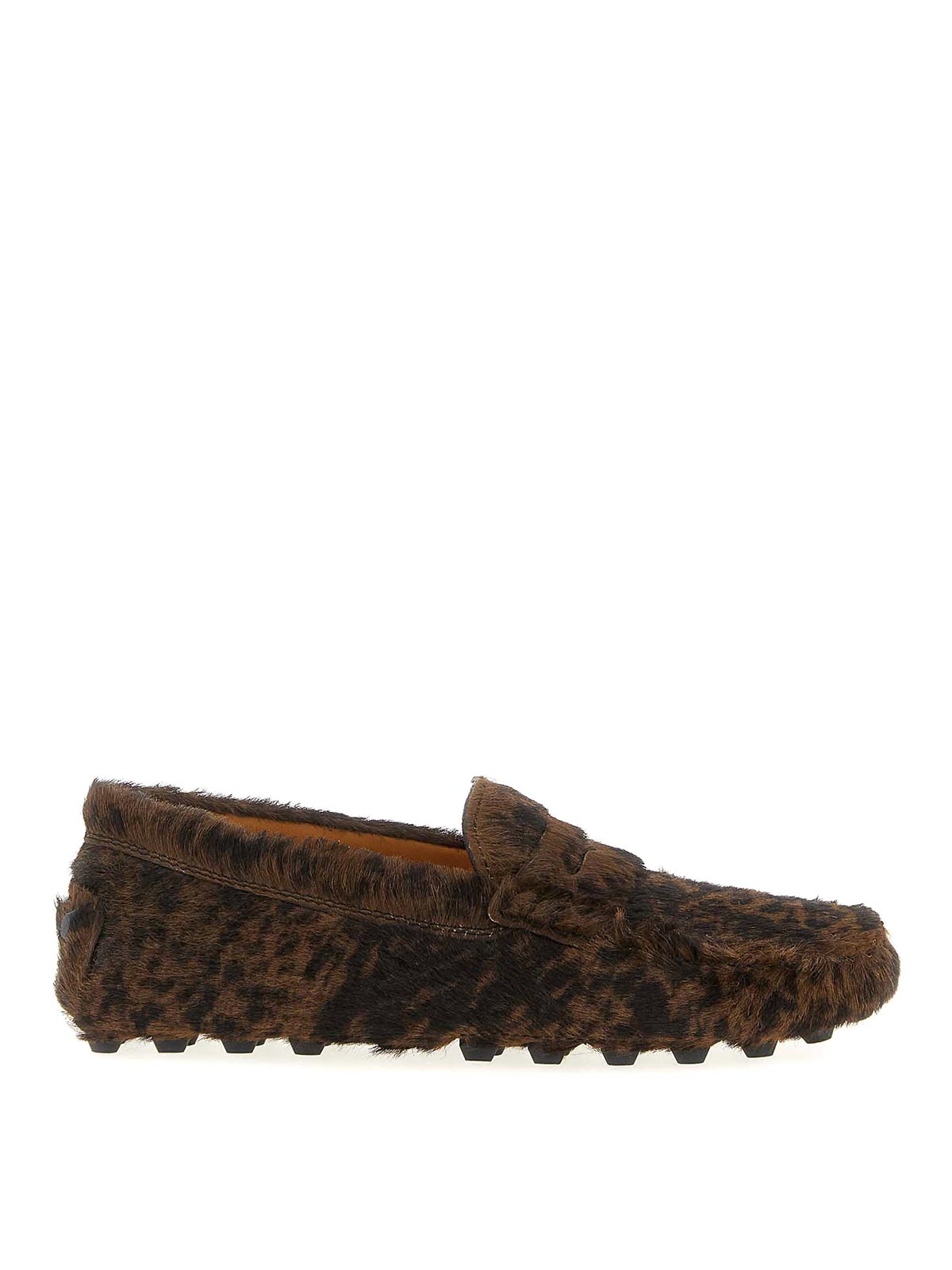 Tod's Textured Calfskin Leather Moccasins With Leopard Print In Brown