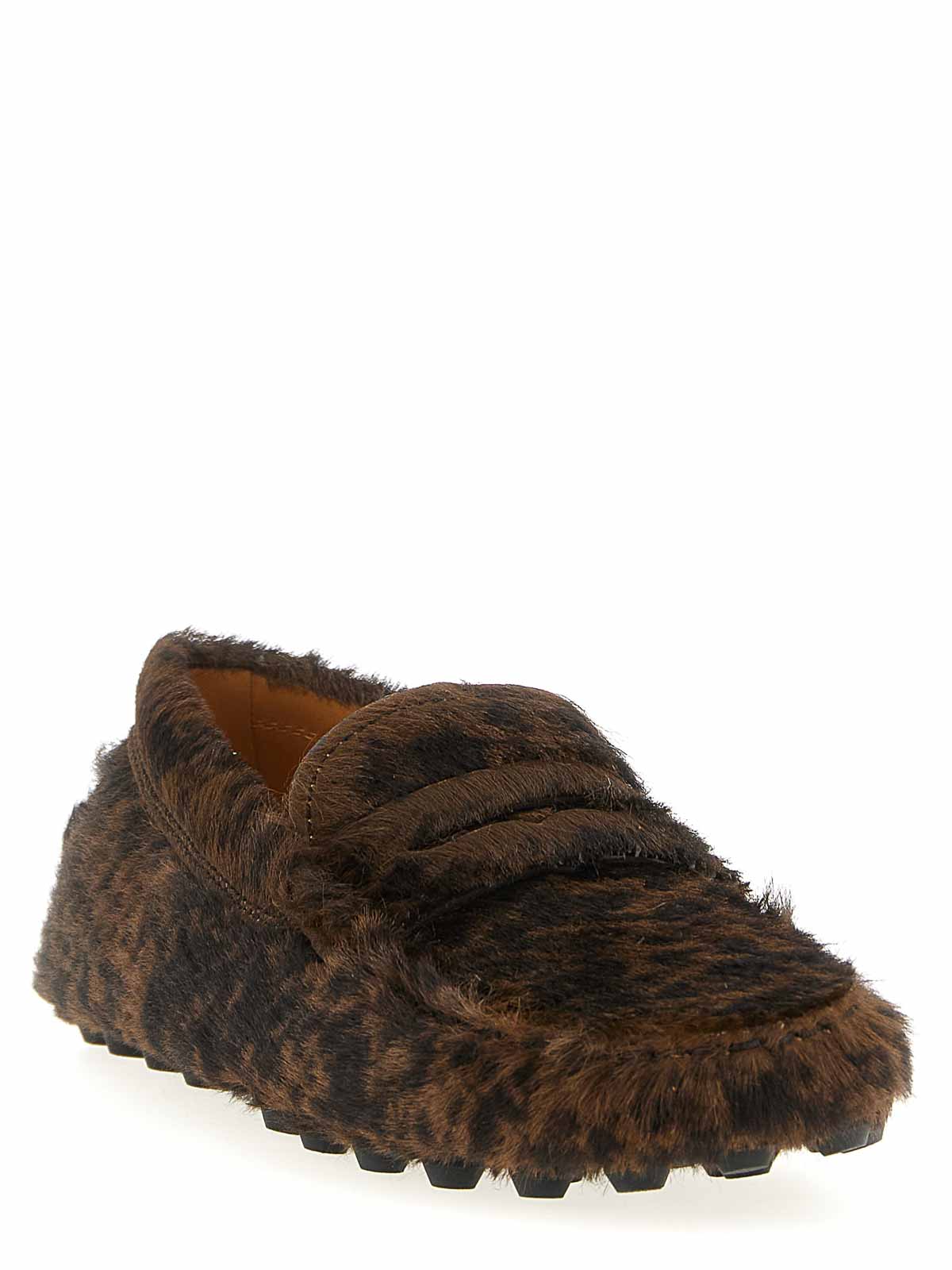 Tod's Textured Calfskin Leather Moccasins With Leopard Print In Brown