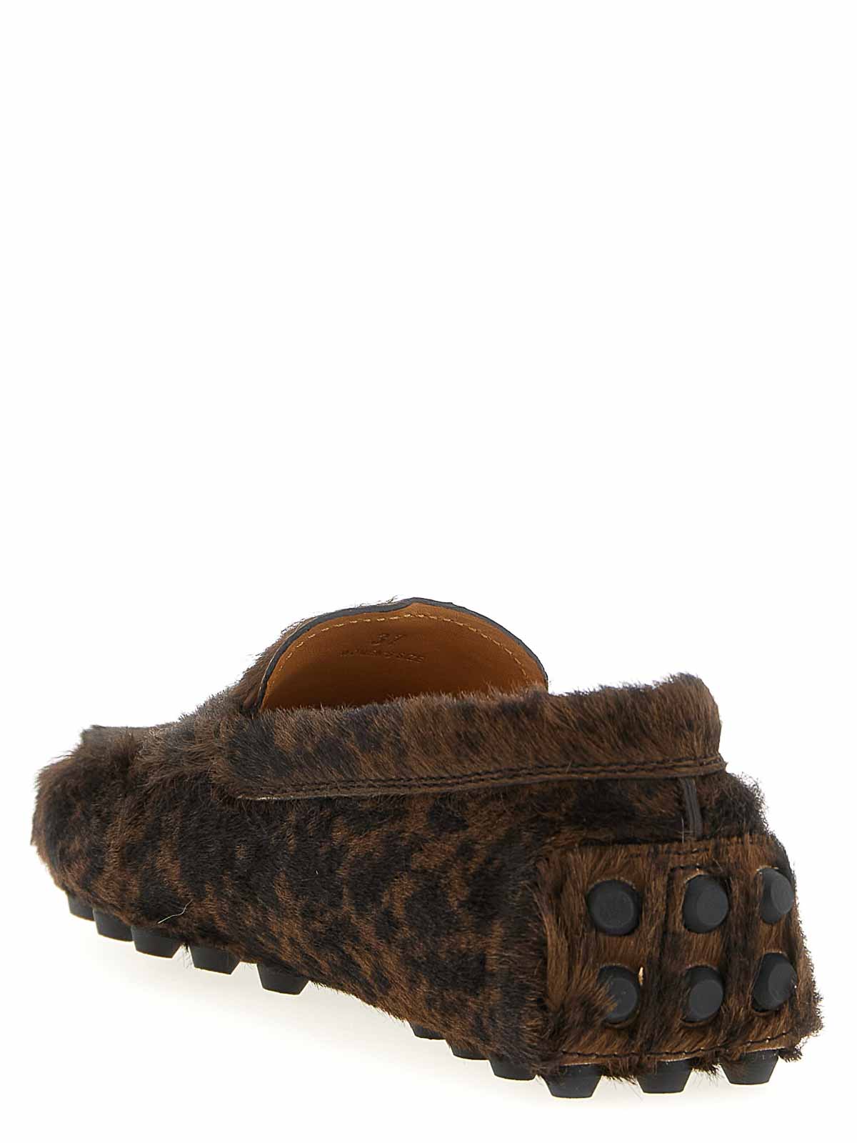 Tod's Textured Calfskin Leather Moccasins With Leopard Print In Brown