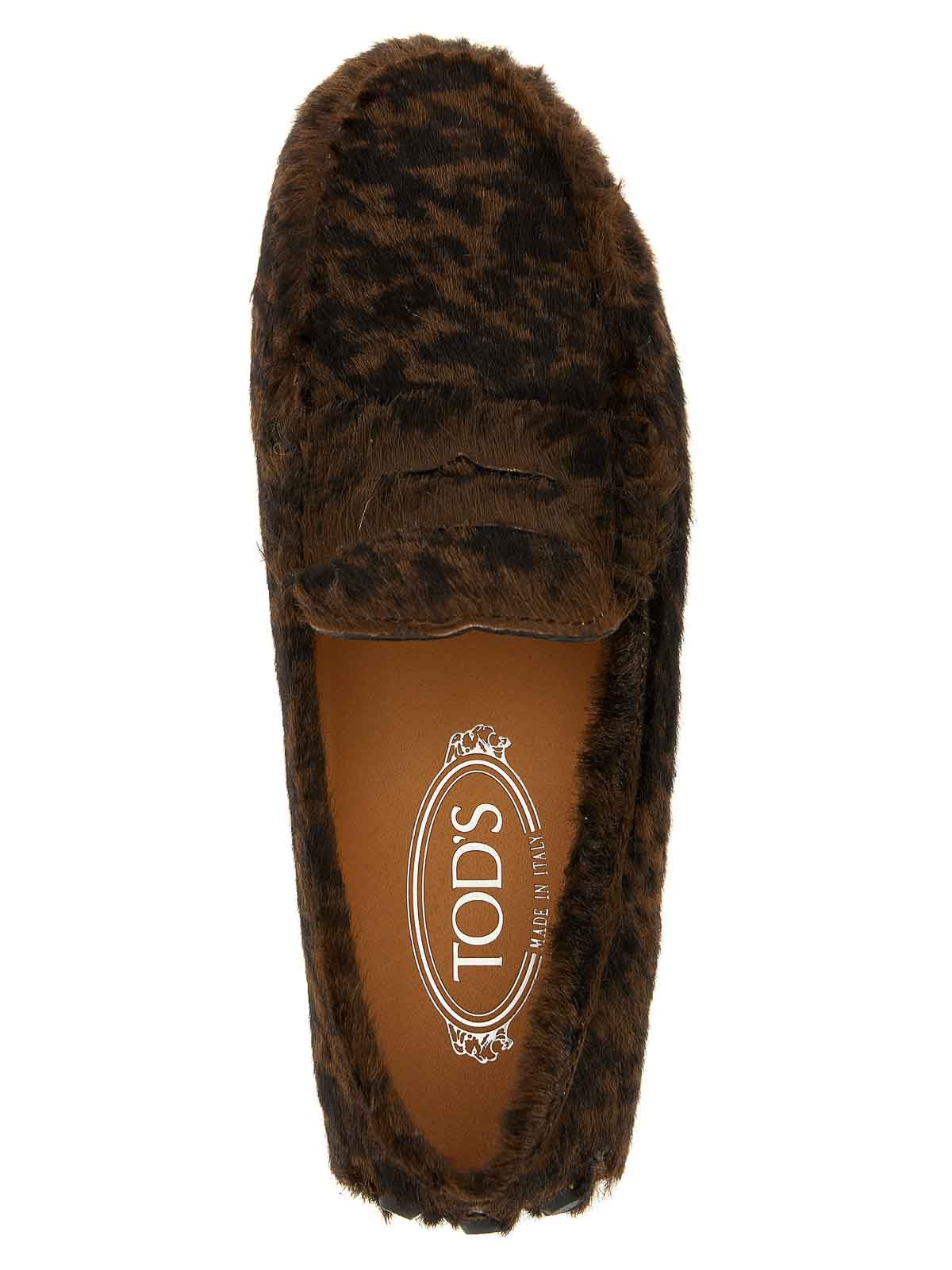 Tod's Textured Calfskin Leather Moccasins With Leopard Print In Brown