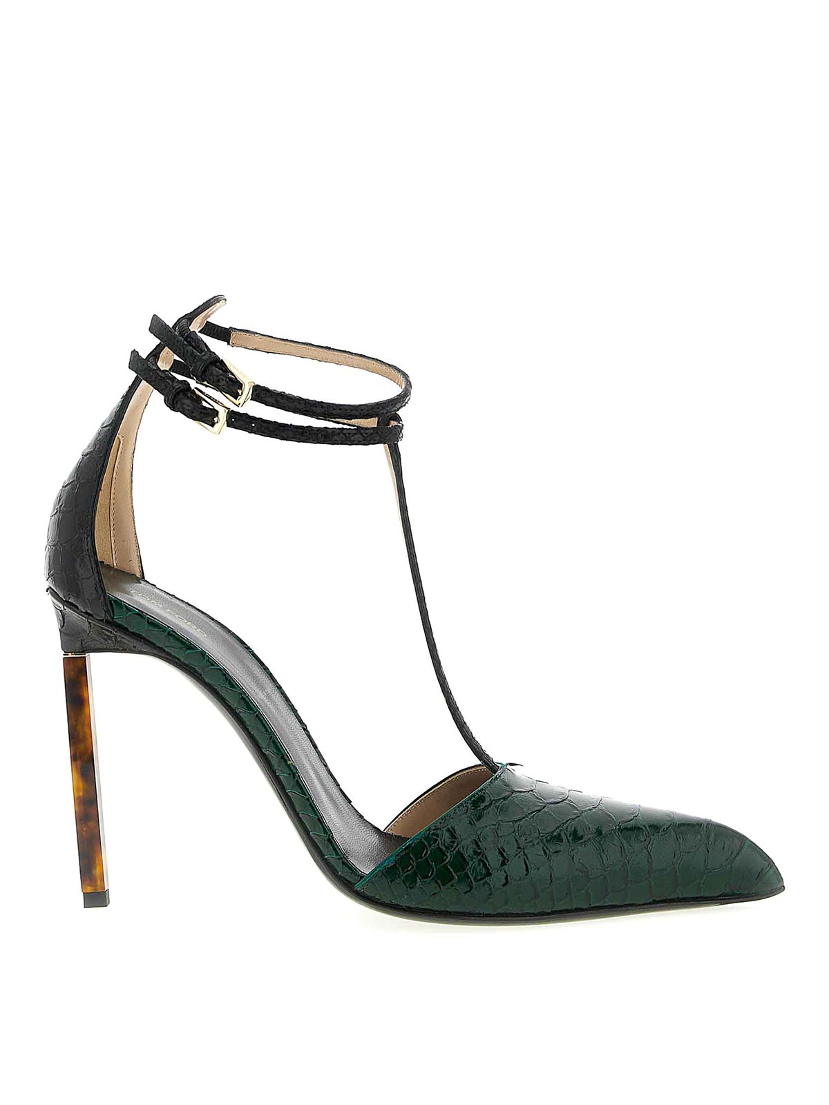 Tom Ford T-bar Ankle Strap Pointed Toe Pumps In Green