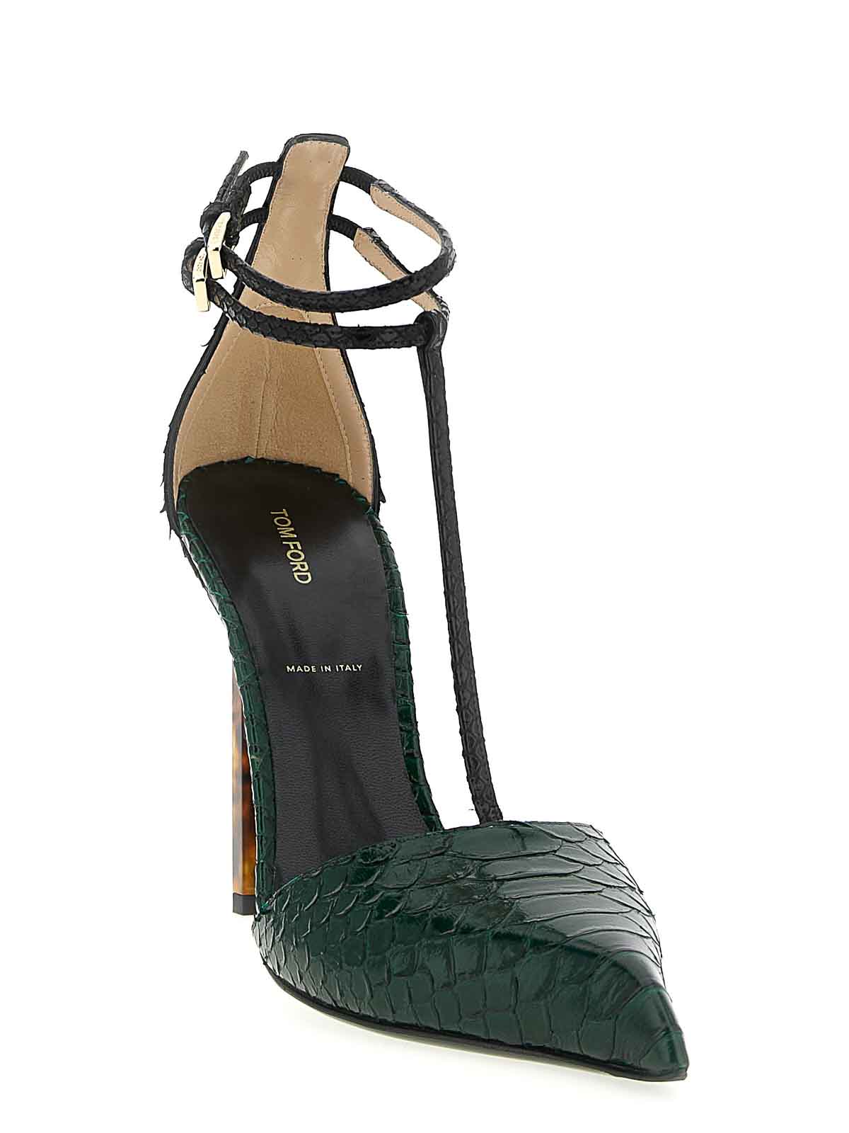 Tom Ford T-bar Ankle Strap Pointed Toe Pumps In Green