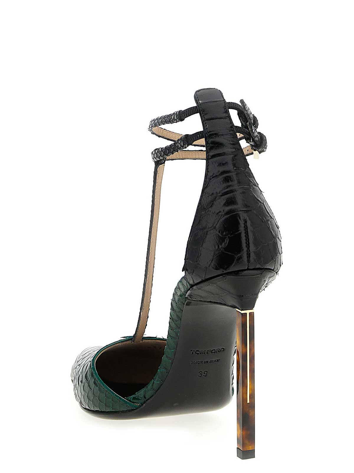 Tom Ford T-bar Ankle Strap Pointed Toe Pumps In Green