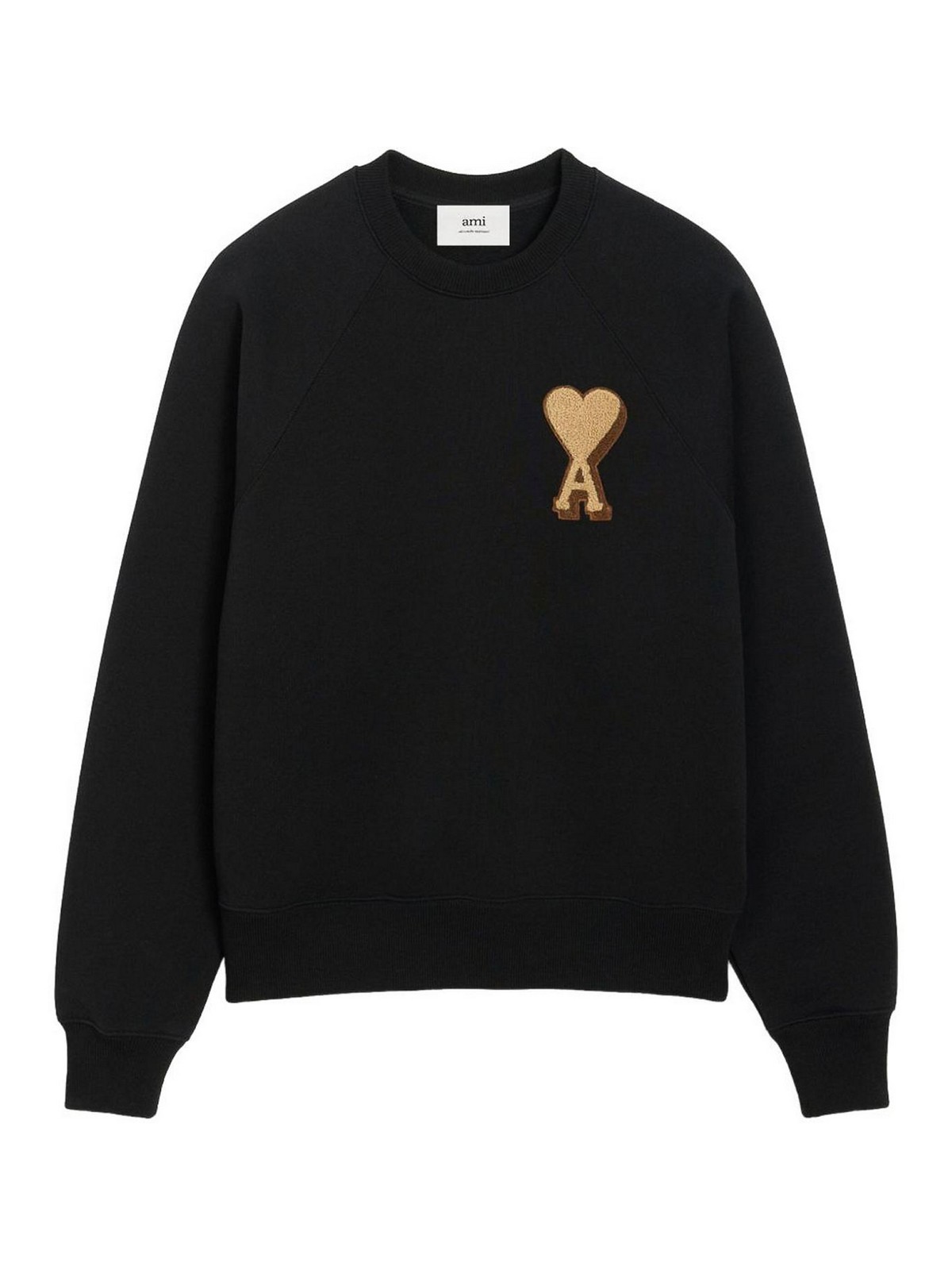 Ami Alexandre Mattiussi Classic Crew Neck Sweatshirt With Iconic Heart Emblem In Black