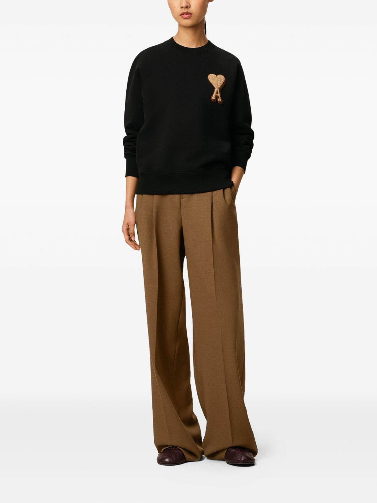 Ami Alexandre Mattiussi Classic Crew Neck Sweatshirt With Iconic Heart Emblem In Black